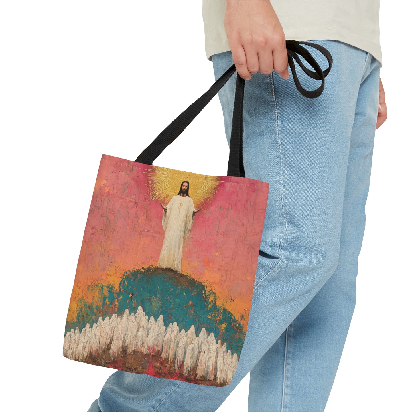 Light Pierced the Abyss Tote Bag - Large Medium Small Faith Art Bag - Catholic Faith Purse - Double Sided