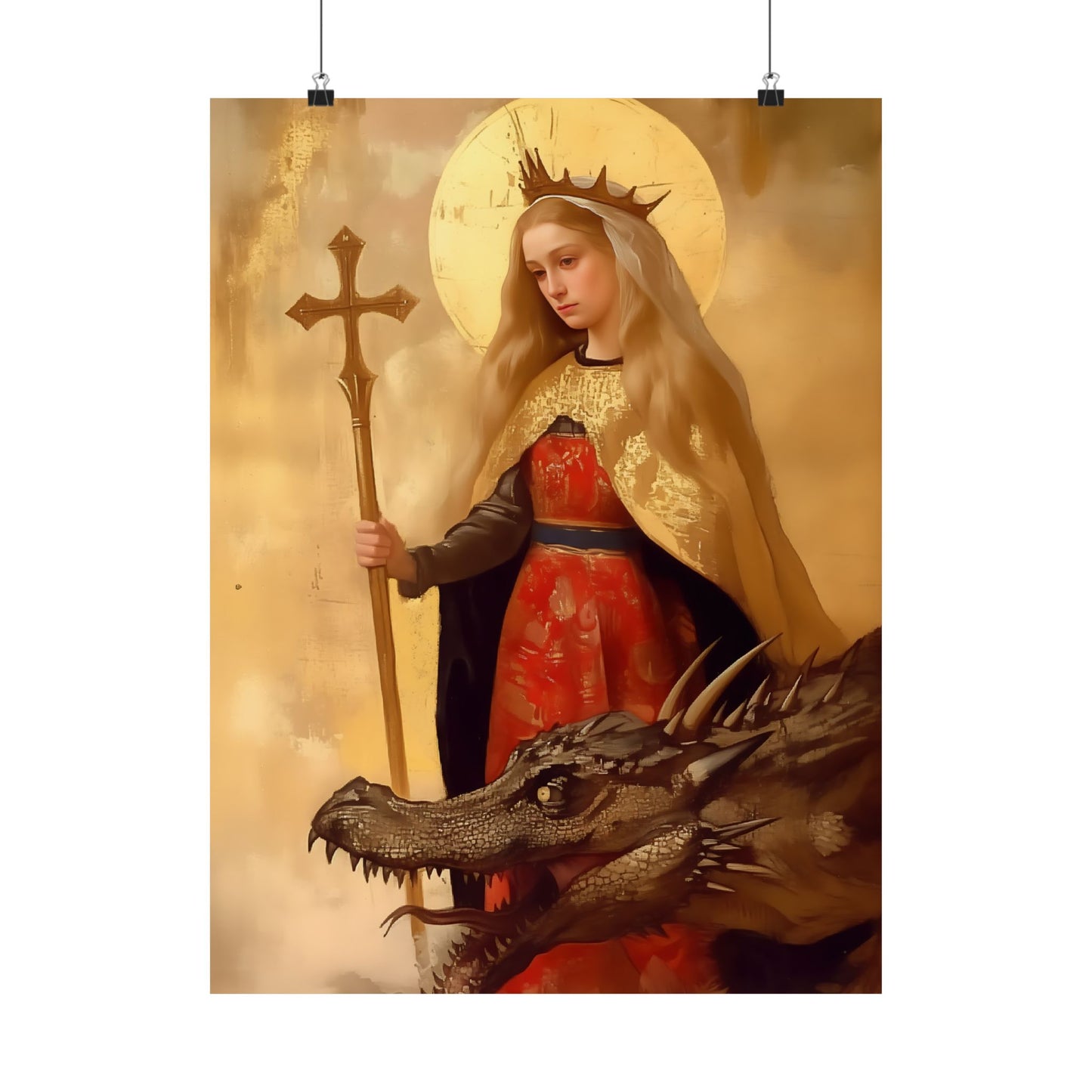 Saint Margaret of Antioch - Sanctified Souls Print - Multiple Sizes - Premium Posters - Catholic Art - Christian painting