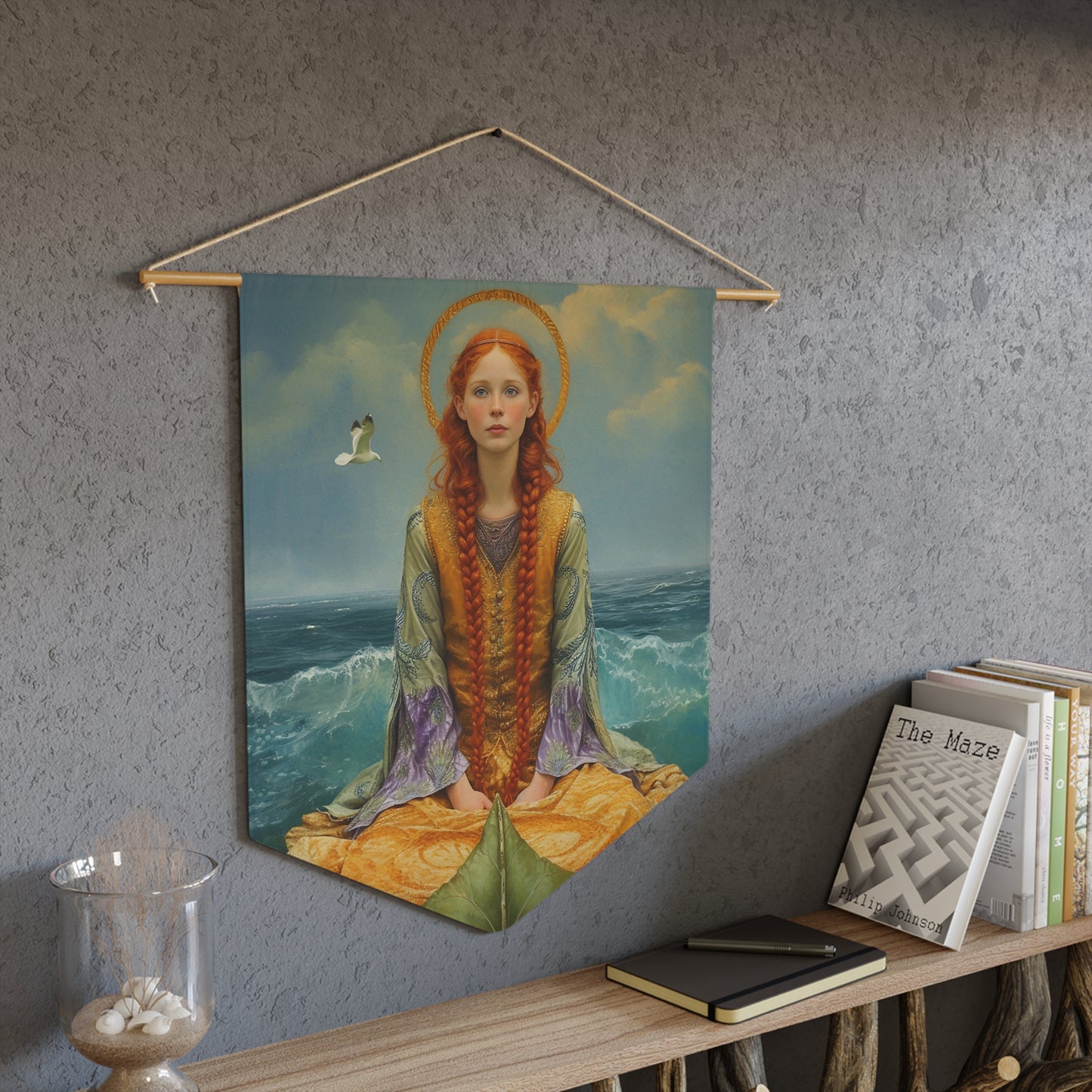 Saint Ia of Cornwall Pennant / Banner / Wall Hanging - Prayer room art - Catholic Home Art - Large Saint Art for your home - 18" x 21"