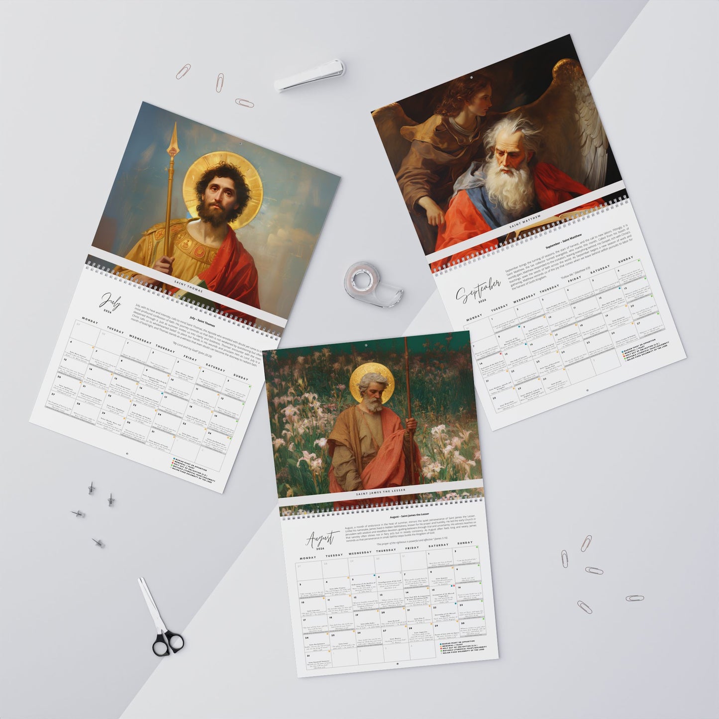 2026 Catholic Calendar - A year with the Apostles - Liturgical Calendar 2026 - Saints, Solemnities & Marian Feast Days - Sanctified Souls