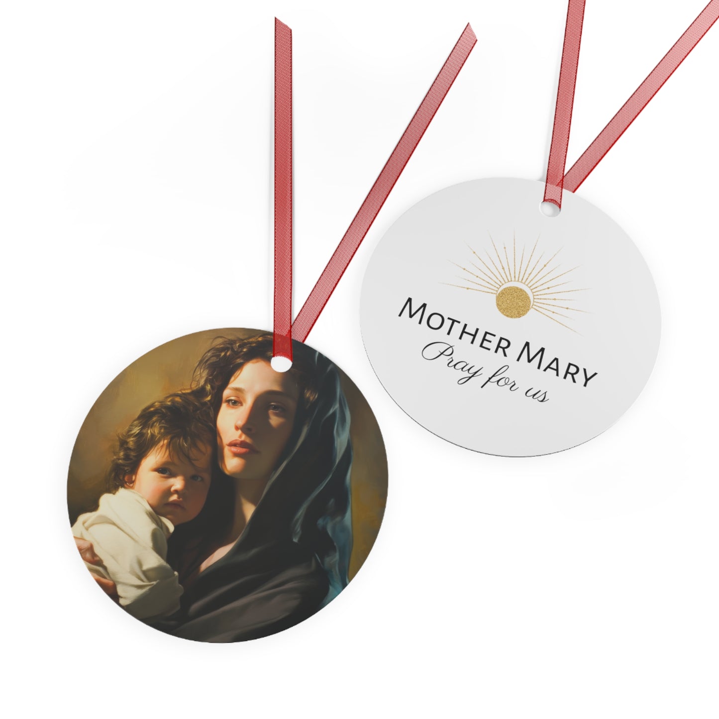 A mother's Gentle Embrace - Mary and The Christ Child Metal Ornament - Religious Holiday Christmas Keepsake - Religious Catholic Ornament