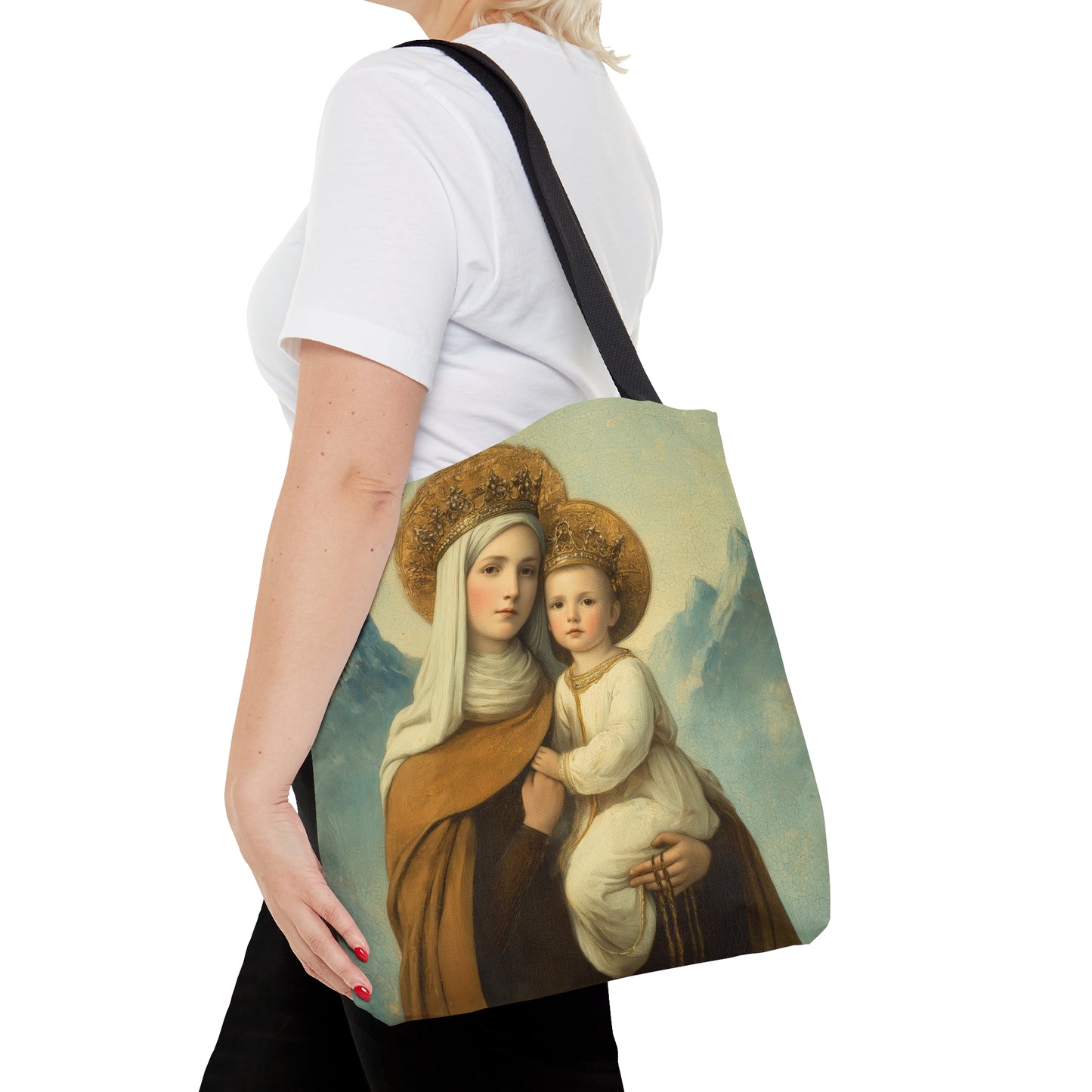The Gift of the Scapular - Our Lady of Mount Carmel Tote Bag - Large Medium Small Faith Art Bag - Catholic Faith Purse - Double Sided