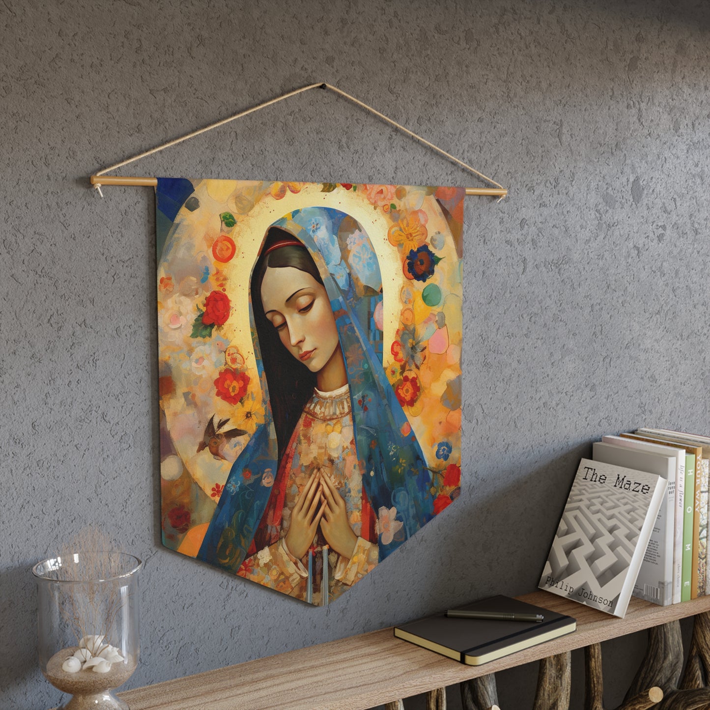 Mary's Silent Blessing Wall Banner / Wall Hanging / Pennant - Prayer room - Catholic Art - Saint Art - Large Saint Print - 18" x 21"