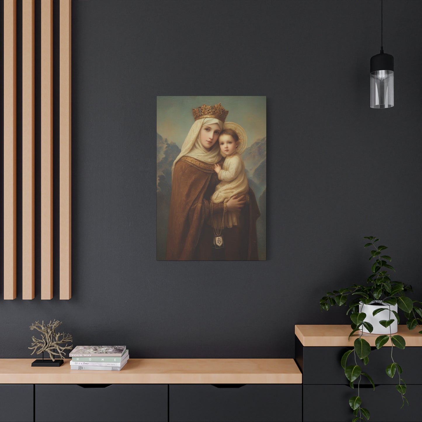 A Cord Between Heaven and Earth - Our Lady of Mount Carmel Wrapped Canvas Print - Multiple Sizes - Catholic Home art Matte Canvas, Stretched