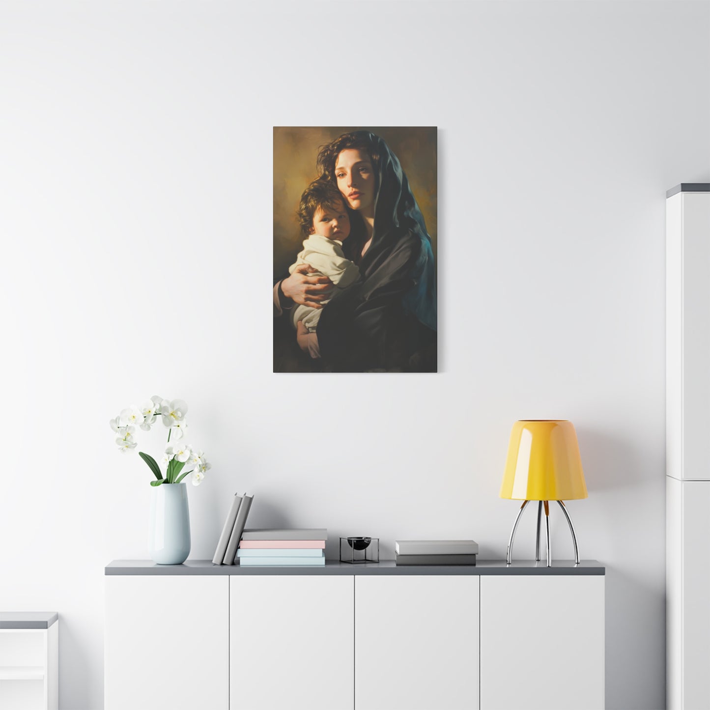 A mother's Gentle Embrace - Mary and The Christ Child - Museum Wrapped Canvas - Print - Religious Art for your Home - Catholic Saint Art
