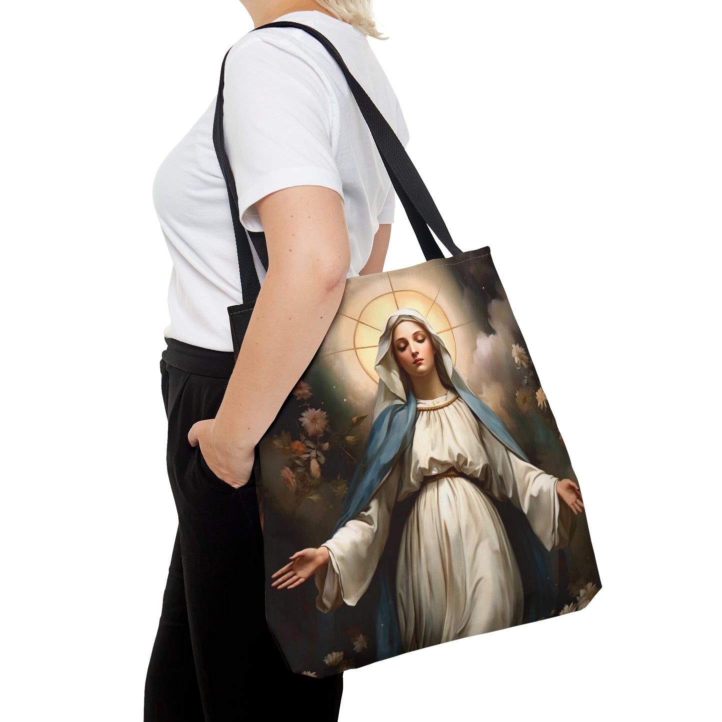 Ethereal Beauty - The Immaculate Mother Mary Tote Bag - Large Medium Small Faith Art Bag - Re usable Tote Purse - Double Sided