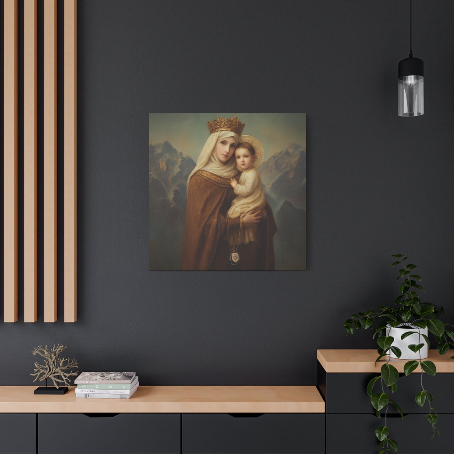 A Cord Between Heaven and Earth - Our Lady of Mount Carmel Wrapped Canvas Print - Multiple Sizes - Catholic Home art Matte Canvas, Stretched