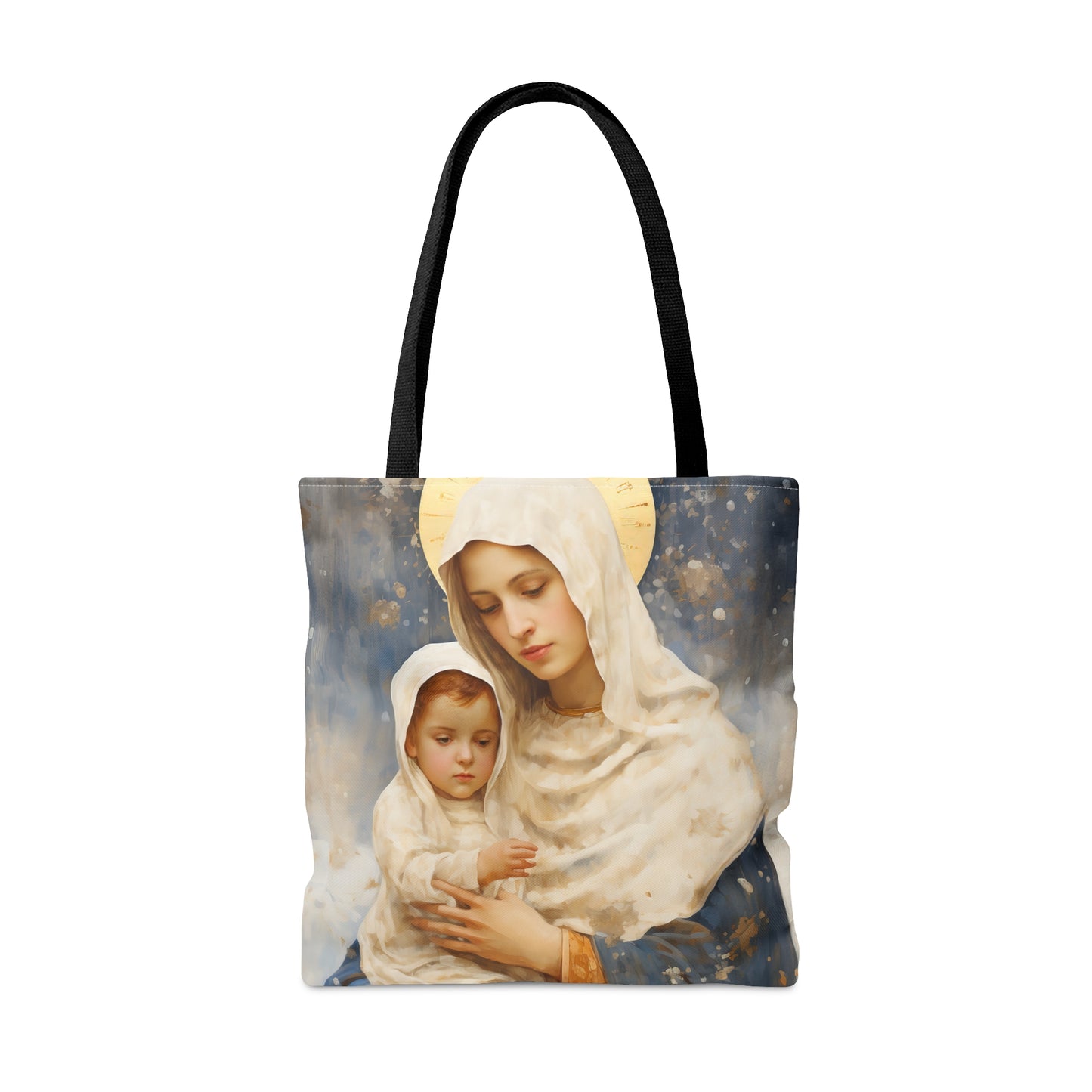 Winter's Grace : Our Lady of the Snows Tote Bag - Catholic faith inspired carry-all purse - day to day bag - Double Sided