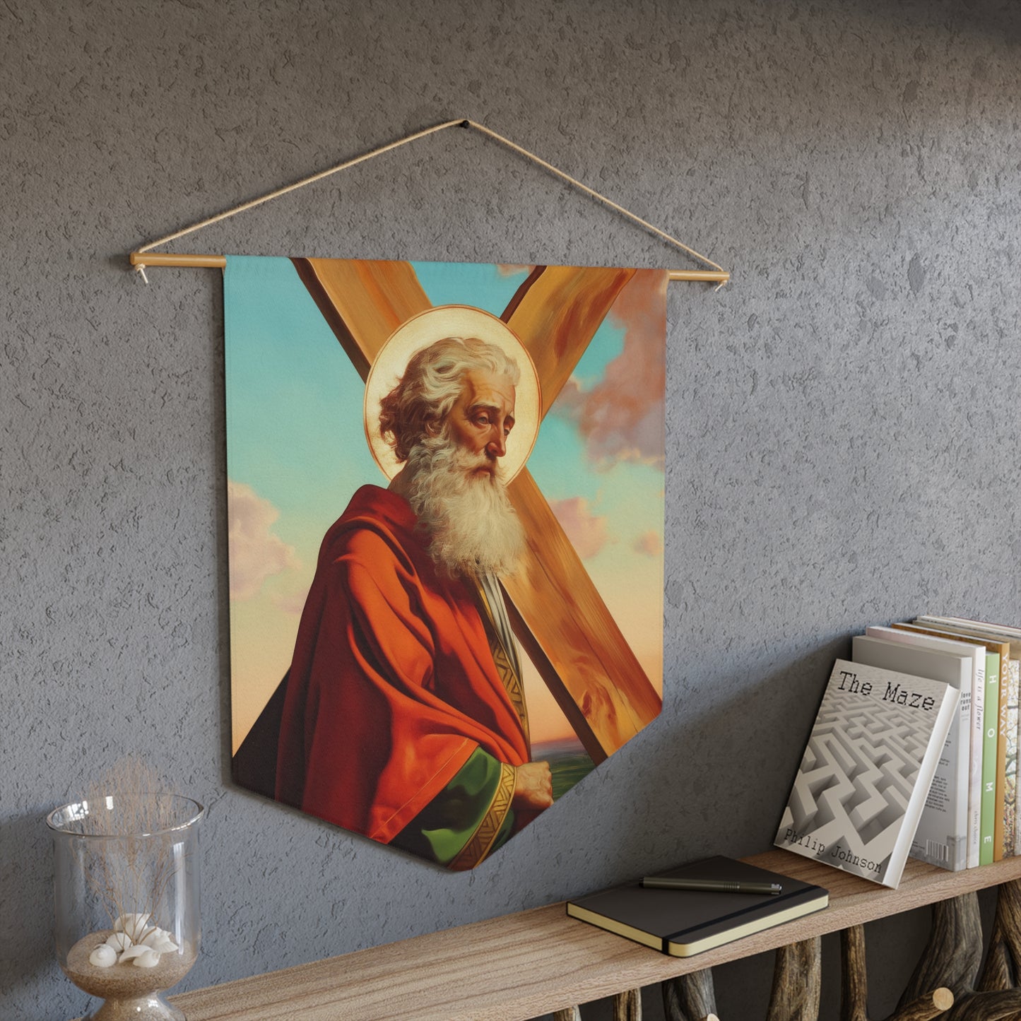 Saint Andrew the Apostle Pennant / Banner / Wall Hanging - Prayer room art - 18" x 21" - Catholic prayer Religious - Large Print