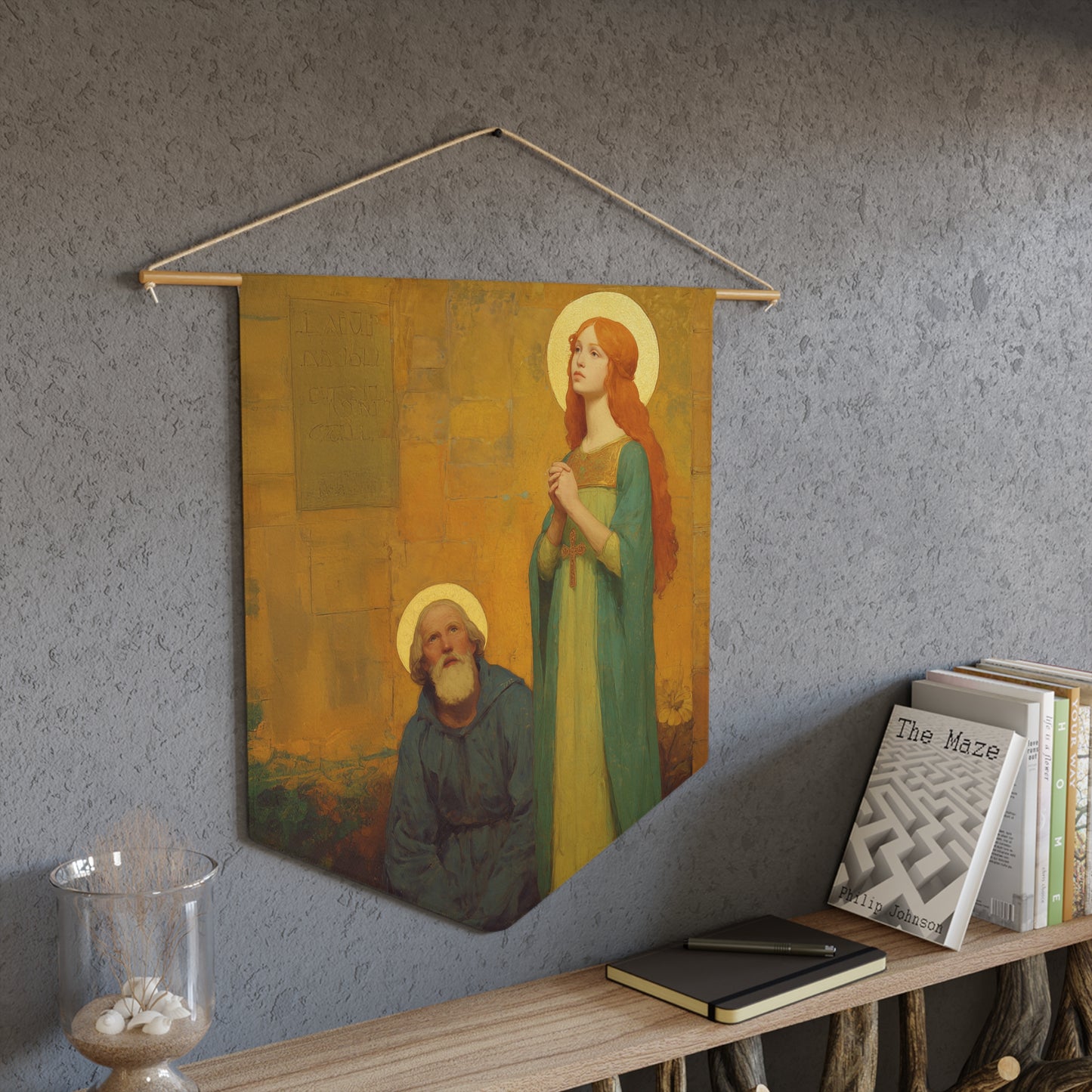 Saints Cyprian and Justina Pennant / Banner / Wall Hanging - Prayer room art - 18" x 21" - Catholic - Large Banner - Catholic Gift