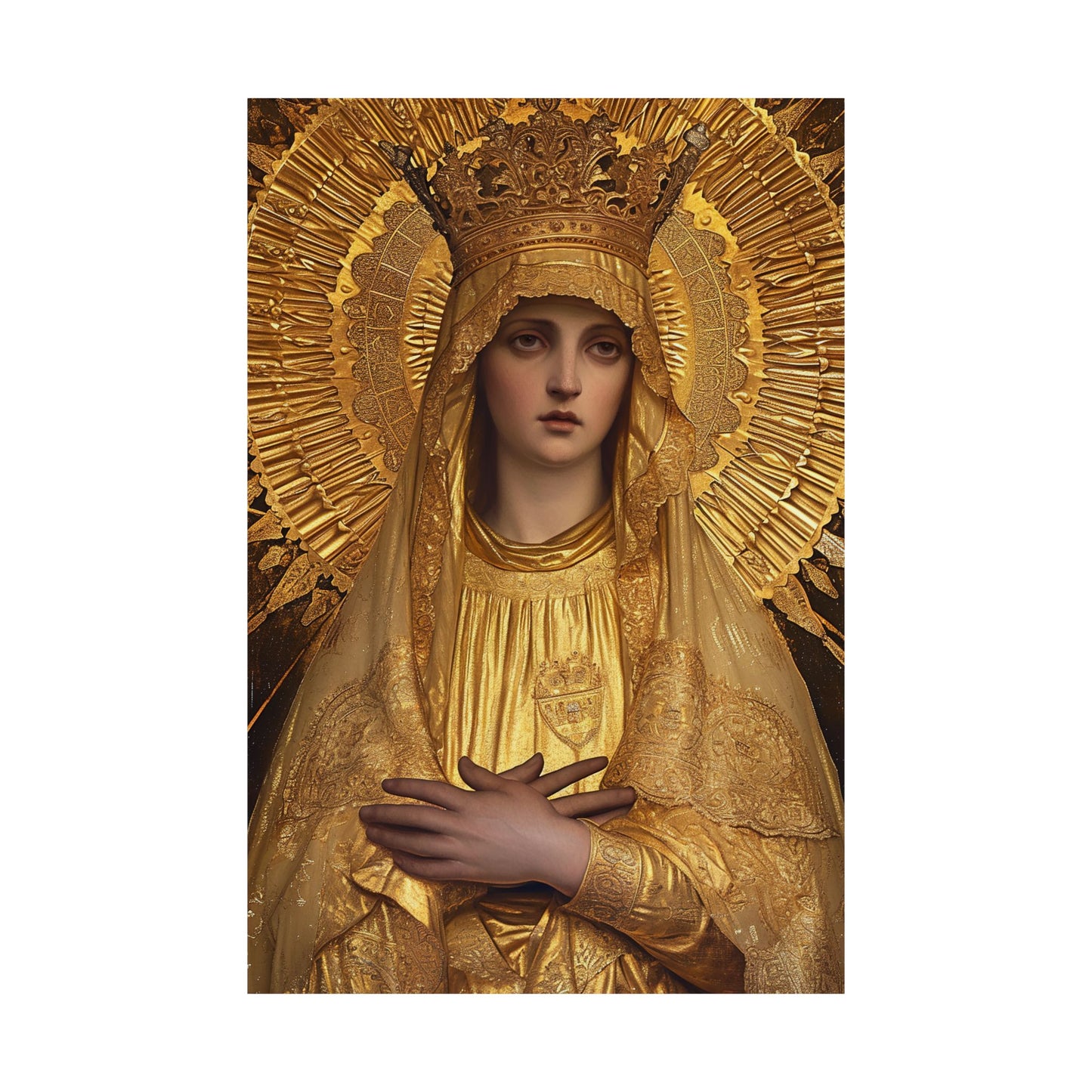 Golden Mary - Radiant Tribute to Our Lady of the Gate of Dawn Poster Print - The Golden Virgin - Multiple Sizes - Premium Matte Posters