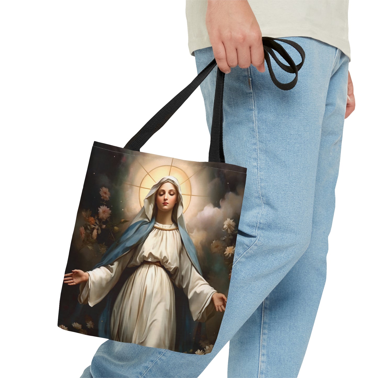 Ethereal Beauty - The Immaculate Mother Mary Tote Bag - Large Medium Small Faith Art Bag - Re usable Tote Purse - Double Sided