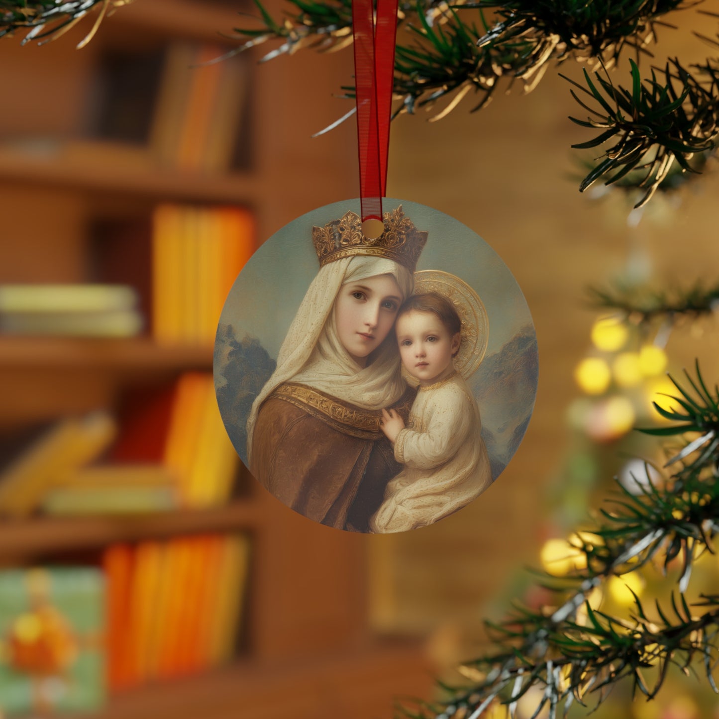 A Cord Between Heaven and Earth - Our Lady of Mount Carmel Ornament - Religious Holiday Christmas Ornament and Keepsake - Double sided