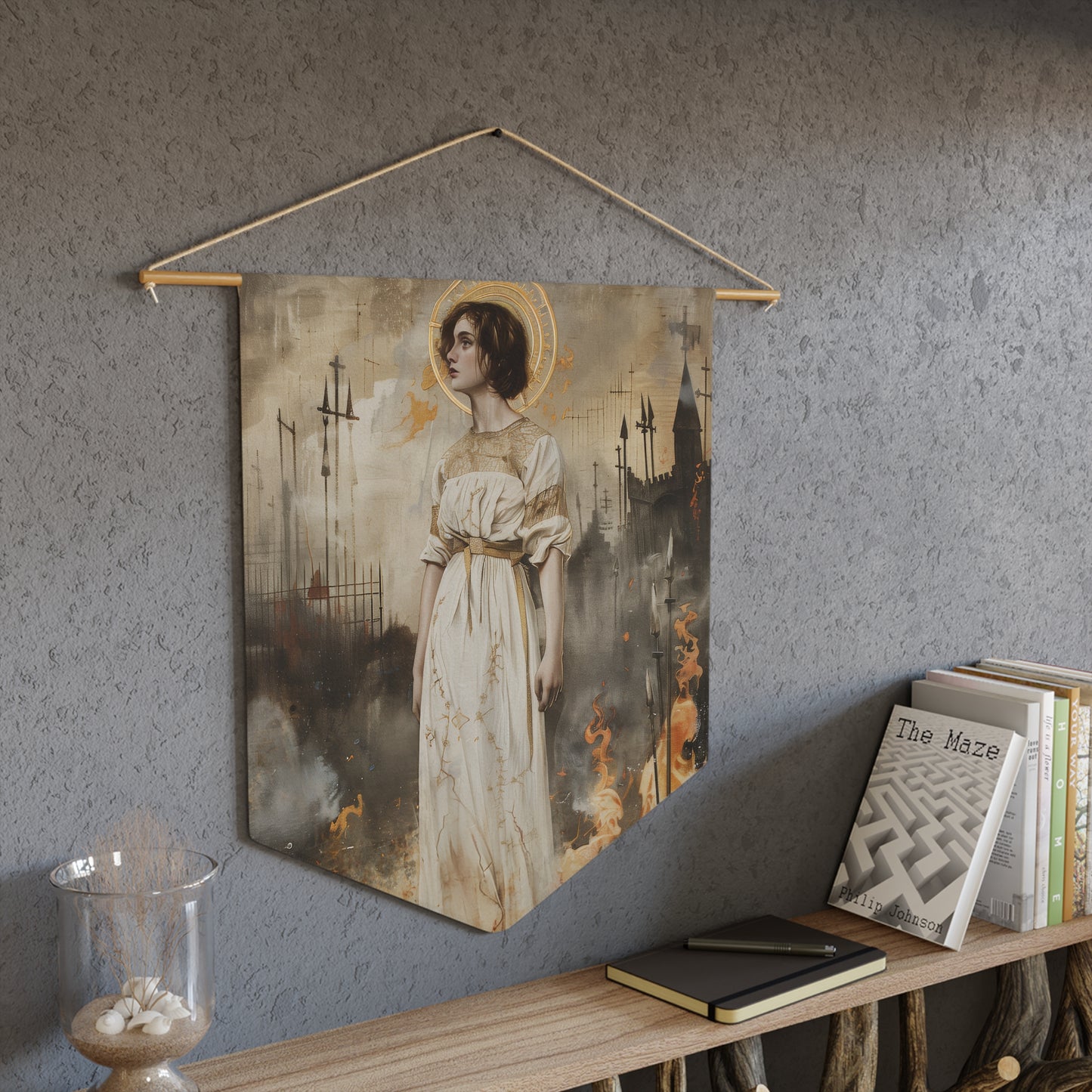 Saint Joan of Arc Wall Banner / Wall Hanging - Prayer room art - Catholic Home Art - Large Saint Art - 18" x 21"