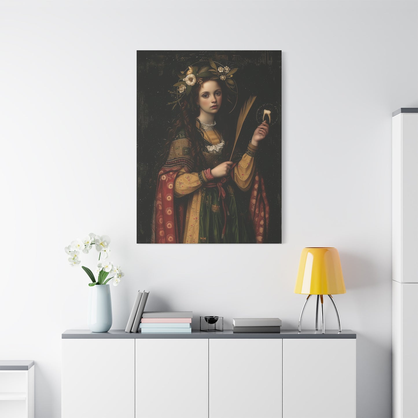 Saint Apollonia - Museum Wrapped Canvas - Print - Religious Art for your Home - Catholic art print - prayer room art