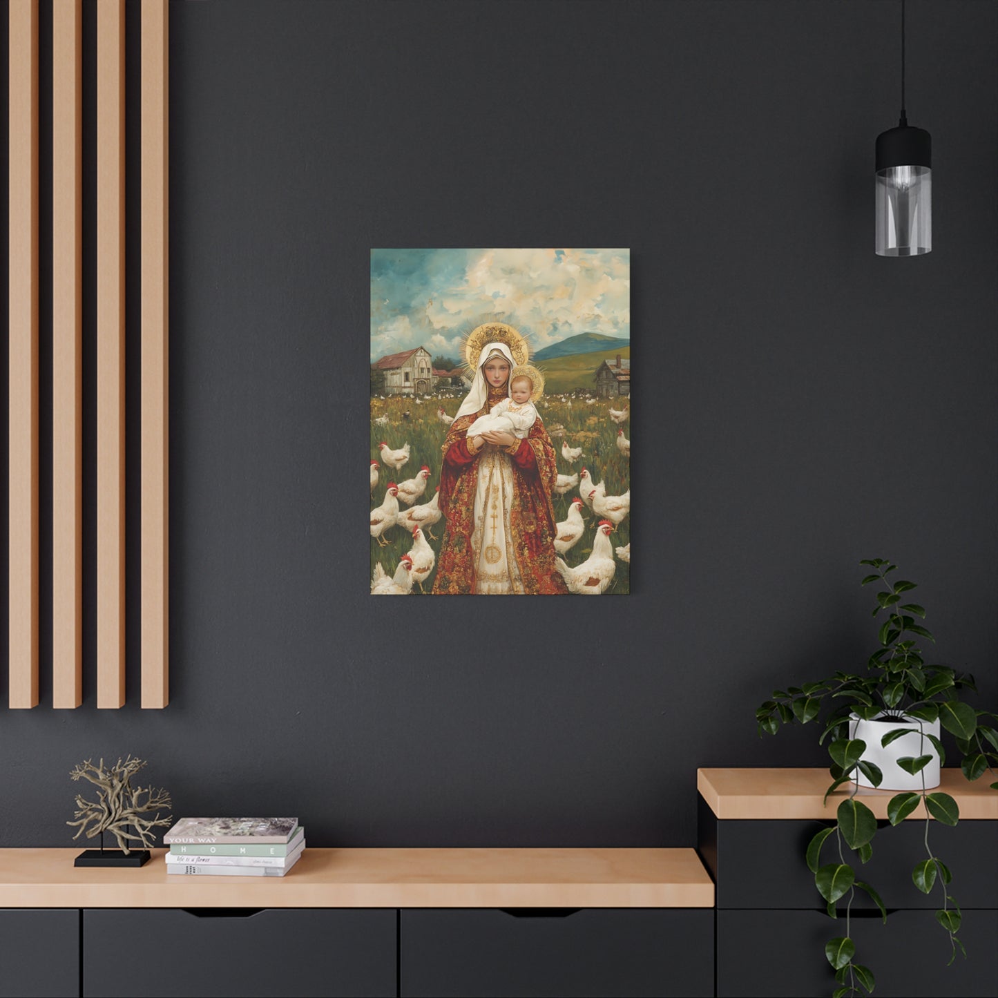 Our Lady of the Hens: Protector of the Humble Flock - Museum Wrapped Canvas - Print - Religious Art for your Home - Christian print