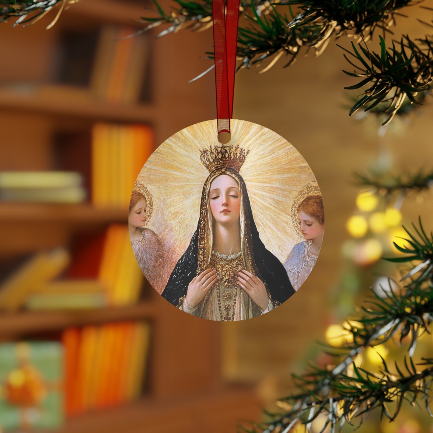 Divine Majesty: The Crowning of the Queen of Heaven Metal Ornament - Religious Holiday Christmas Keepsake - Coronation of the Virgin