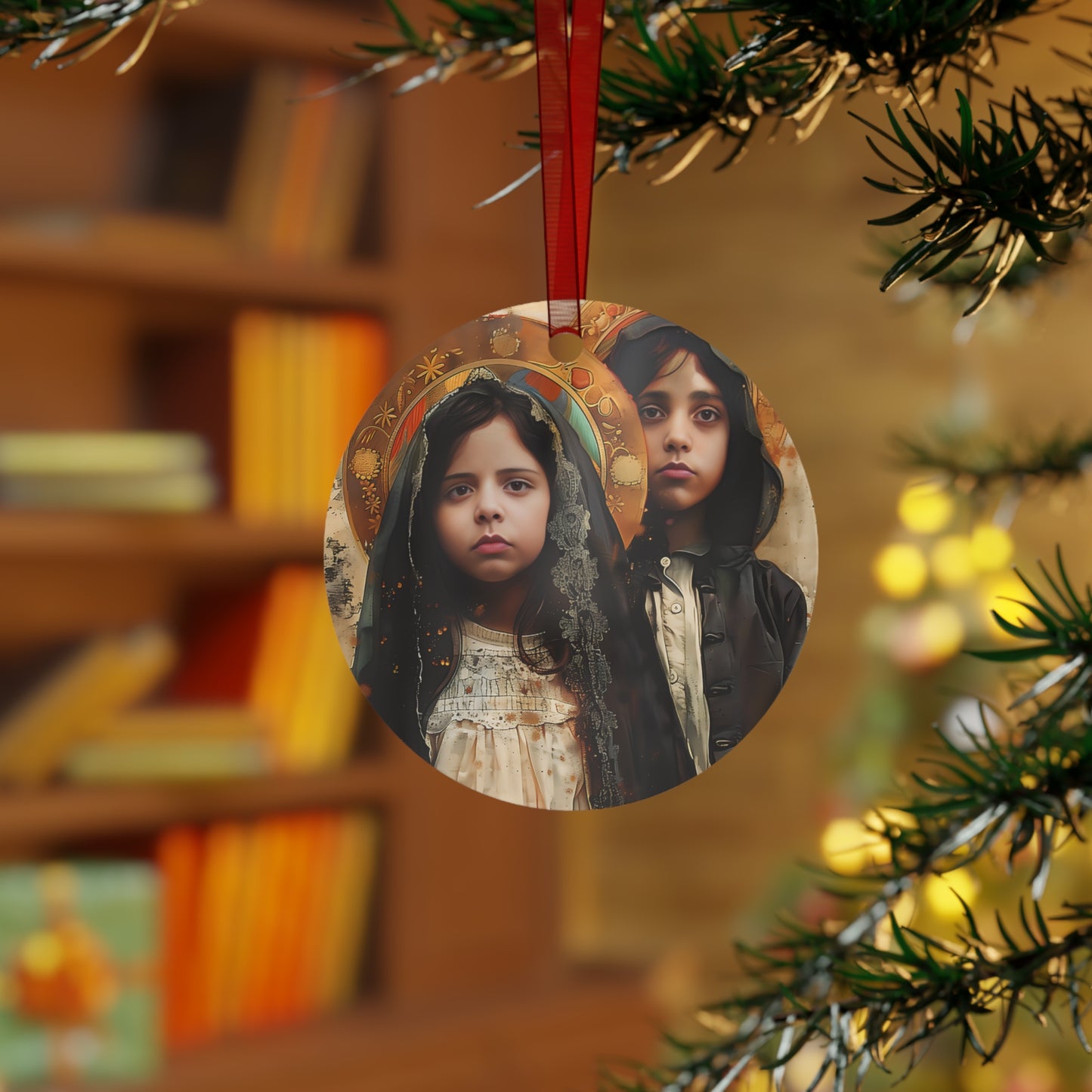 Saints Francisco and Jacinta Marto Metal Ornament - Religious Holiday Christmas Ornament - Double sided - Catholic Keepsake - Religious Gift