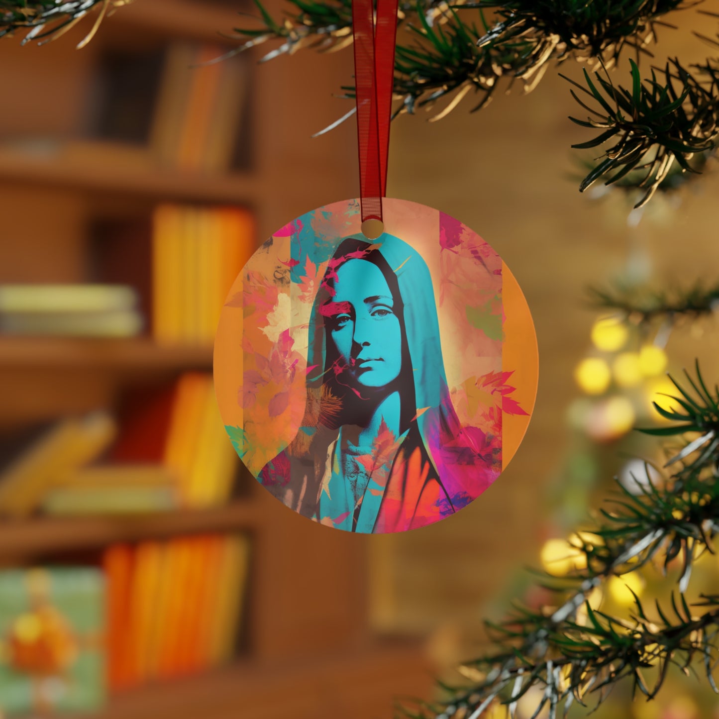 Mary the Blessed Virgin Metal Ornament - Religious Holiday Christmas Ornament and Keepsake - Double sided - Prayer Ornament