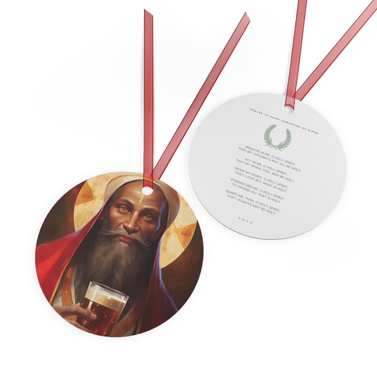 Saint Augustine of Hippo Metal Ornament - Religious Holiday Christmas Ornament and Keepsake - Double sided