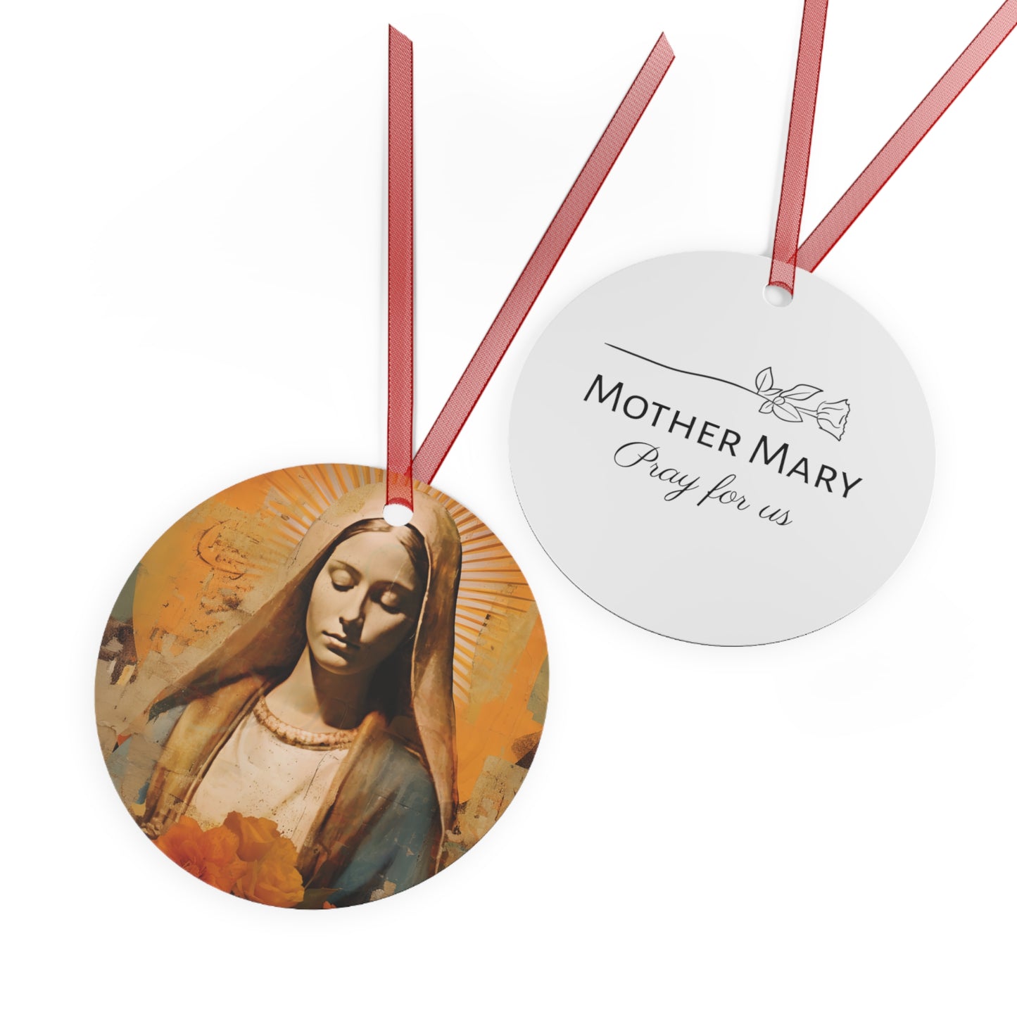 Blessed and Beloved : Mary in Art Metal Ornament - Religious Holiday Christmas Ornament and Keepsake - Double sided - Virgin Mary