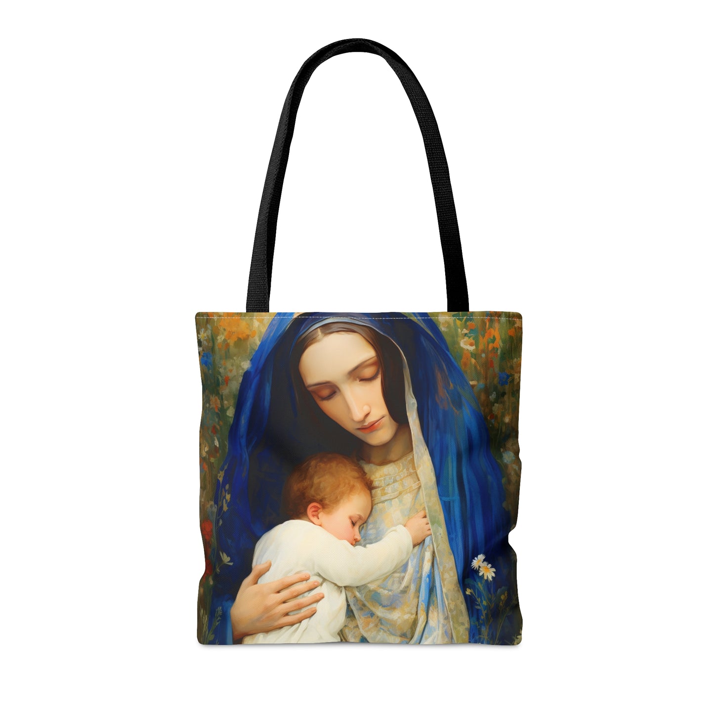 The Eternal Mother Mary and the Infant Jesus Tote Bag - Catholic faith inspired carry-all purse - day to day bag - Double Sided