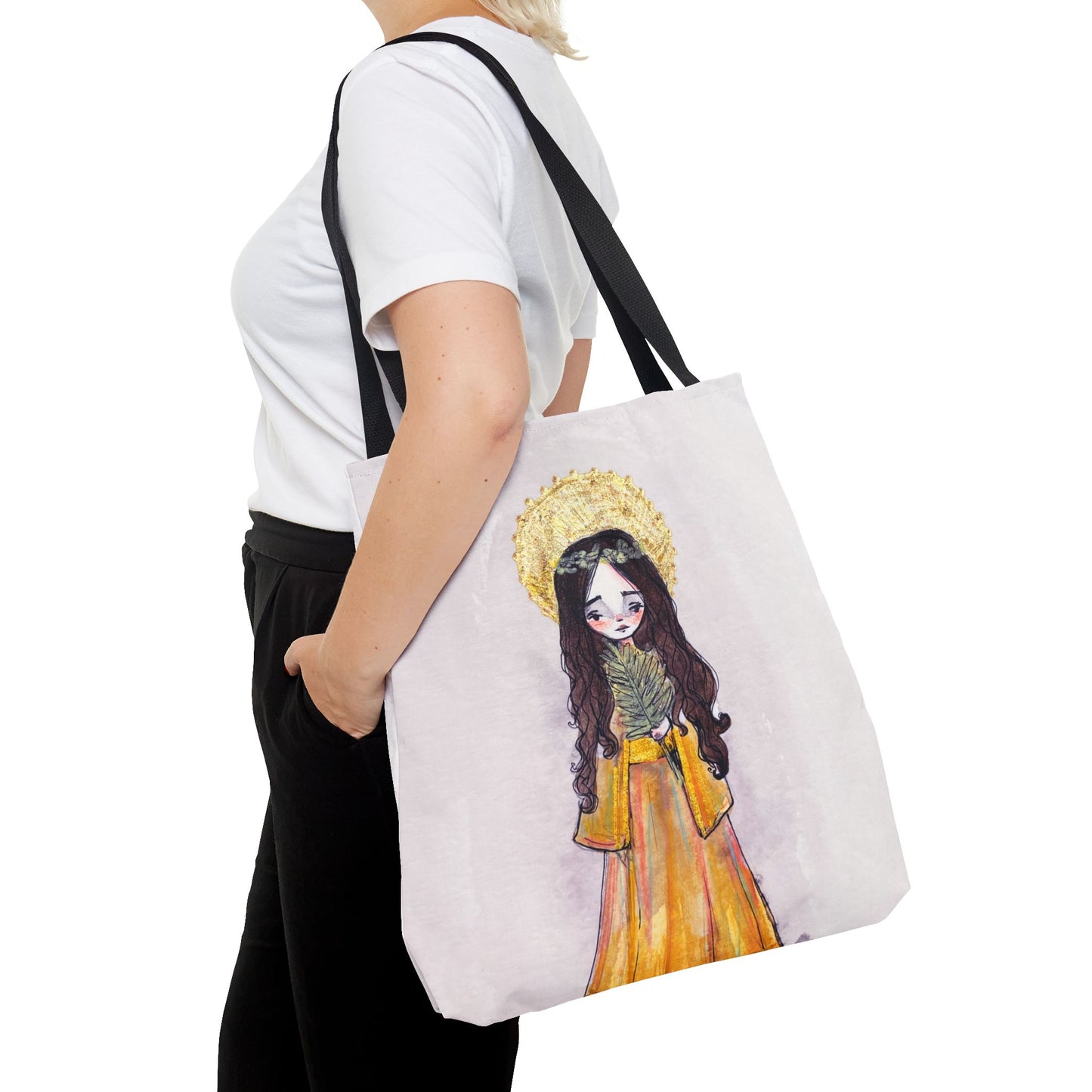 Saint Charity Tote - Hand-Drawn Art | Catholic Tote Bag | Faith Hope and Charity Youngest Sister | Catholic Devotional Prayer Bag