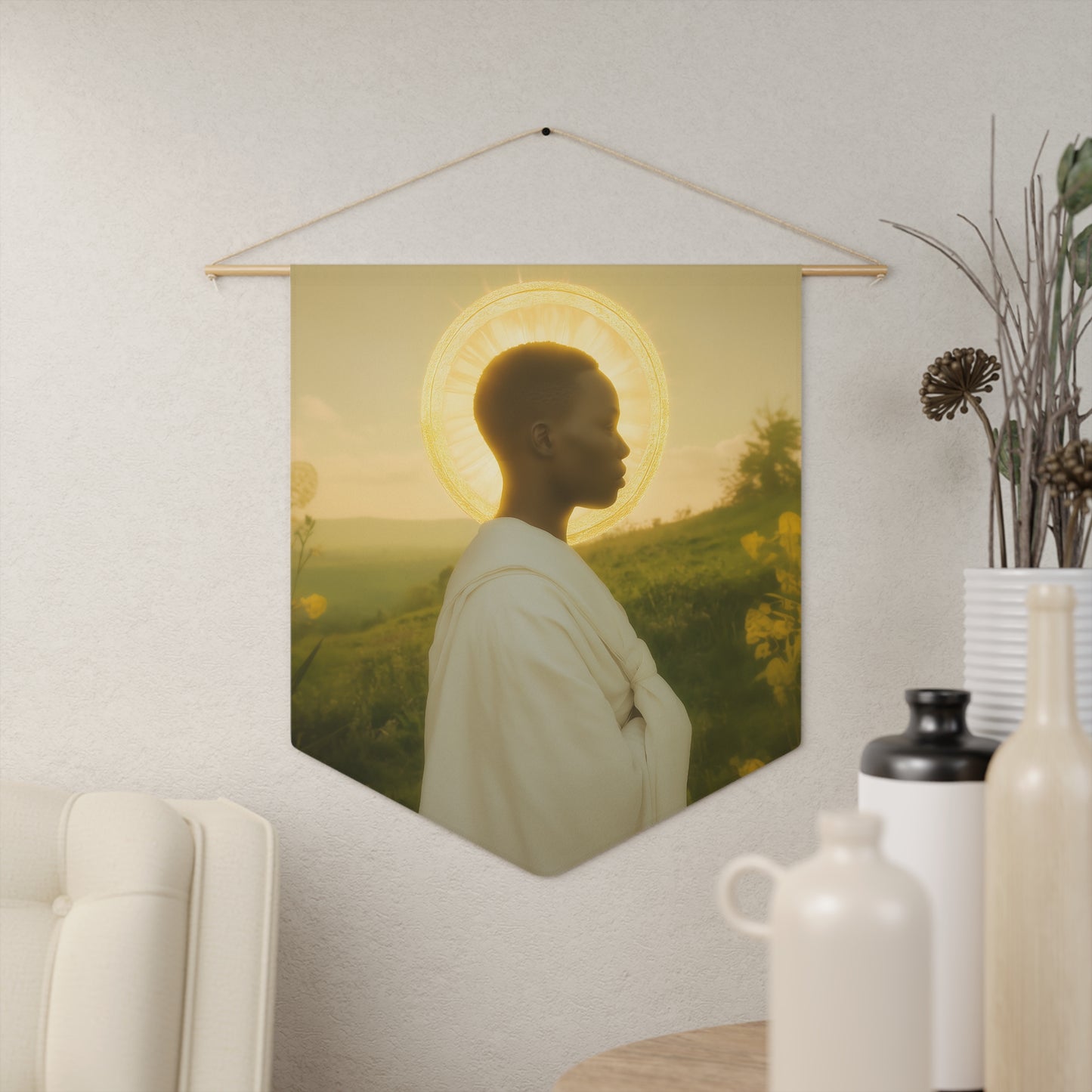 Saint Charles Lwanga Pennant / Banner / Wall Hanging - Prayer room art - 18" x 21" - Catholic - Large Banner