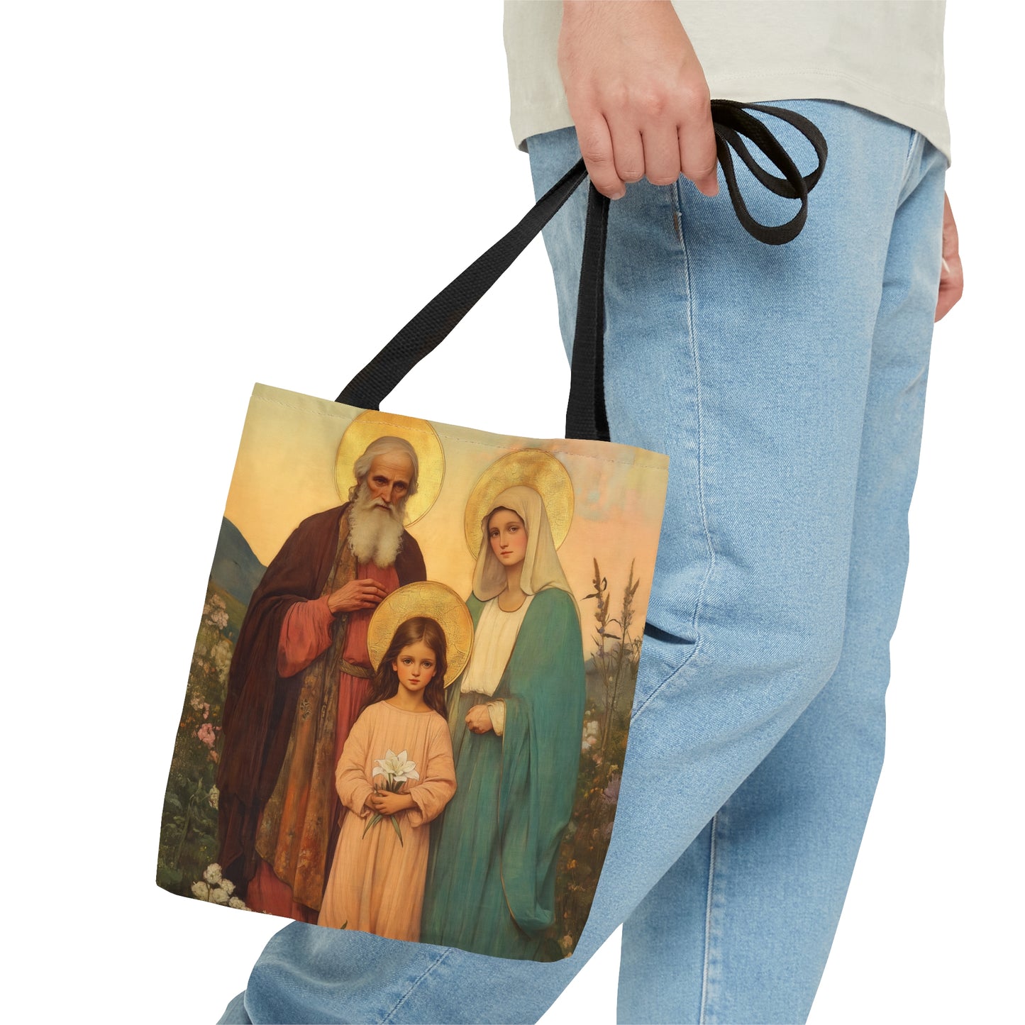 Saints Joachim and Anne with Young Mary - Tote Bag - Large Medium Small Faith Art Bag - Catholic Faith Purse