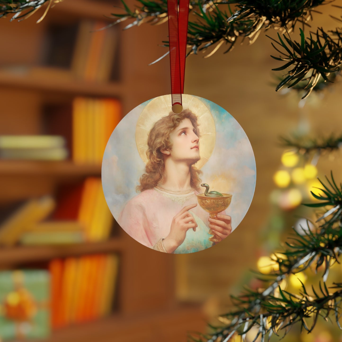 Saint John the Apostle Metal Ornament - Religious Holiday Christmas Ornament and Keepsake - Double sided - Prayer Ornament