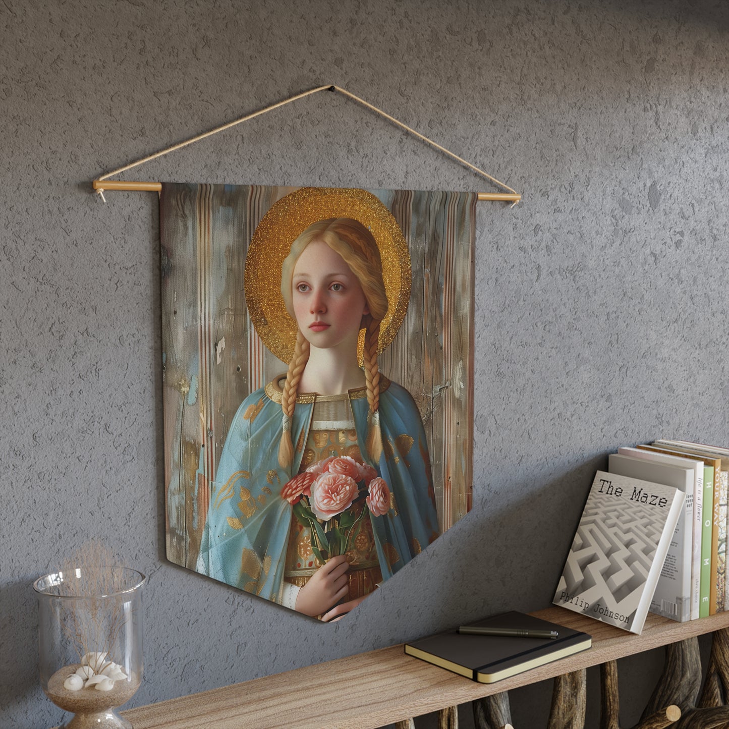 Saint Fina / Seraphina Wall Banner / Wall Hanging - Prayer room art - Catholic Home Art - Large Saint Art - 18" x 21"