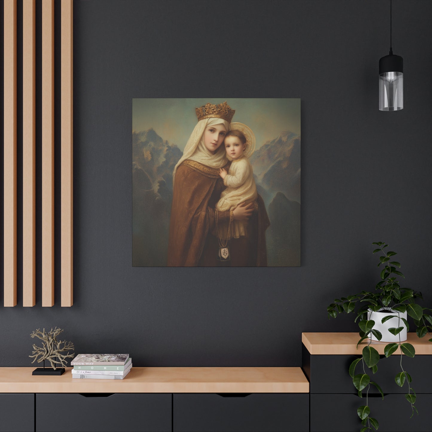 A Cord Between Heaven and Earth - Our Lady of Mount Carmel Wrapped Canvas Print - Multiple Sizes - Catholic Home art Matte Canvas, Stretched
