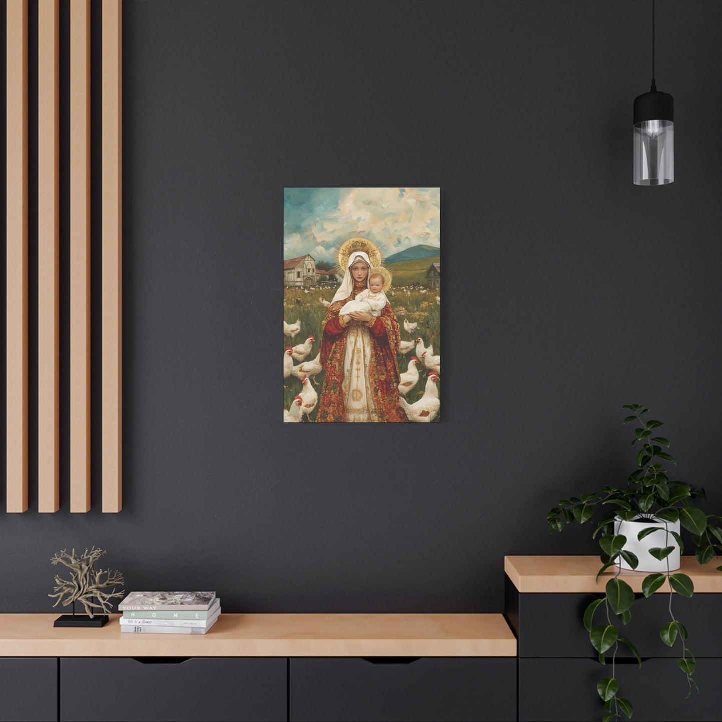 Our Lady of the Hens: Protector of the Humble Flock - Museum Wrapped Canvas - Print - Religious Art for your Home - Christian print