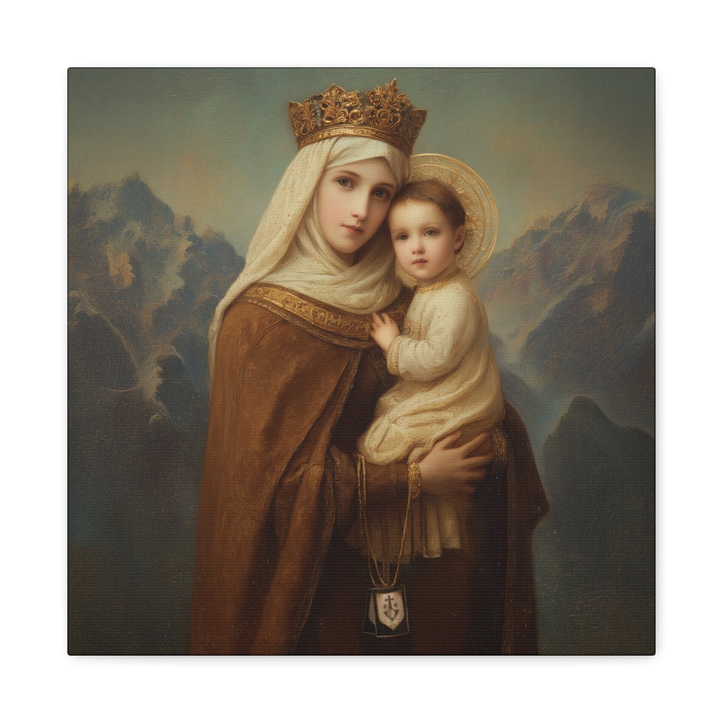 A Cord Between Heaven and Earth - Our Lady of Mount Carmel Wrapped Canvas Print - Multiple Sizes - Catholic Home art Matte Canvas, Stretched