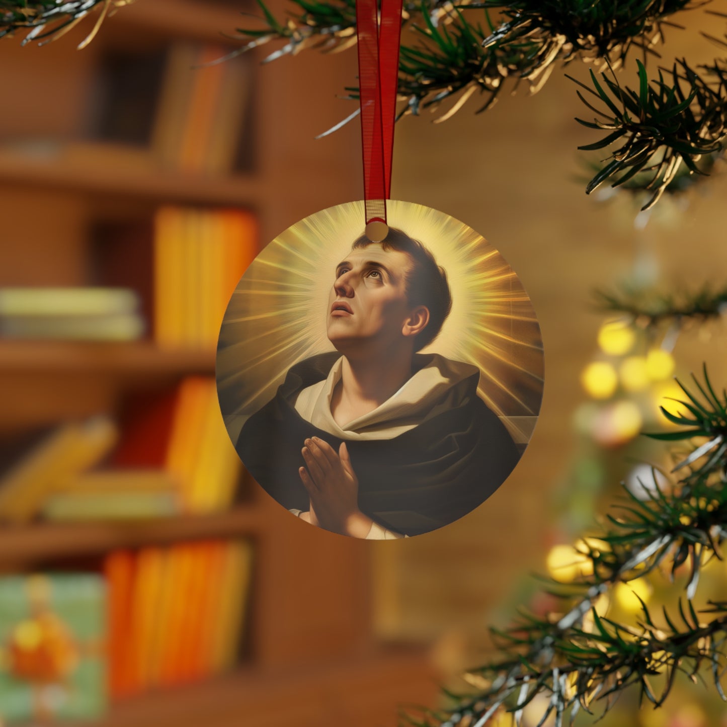Saint Thomas Aquinas Metal Ornament - Religious Holiday Christmas Ornament and Keepsake - Double sided - Prayer Ornament