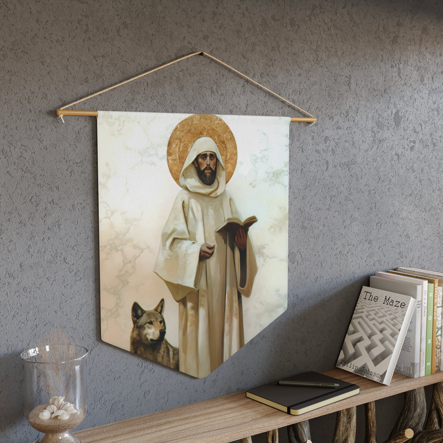 Saint William of Vercelli Pennant / Banner / Wall Hanging - Prayer room art - 18" x 21" - Catholic prayer Religious Christian Gift