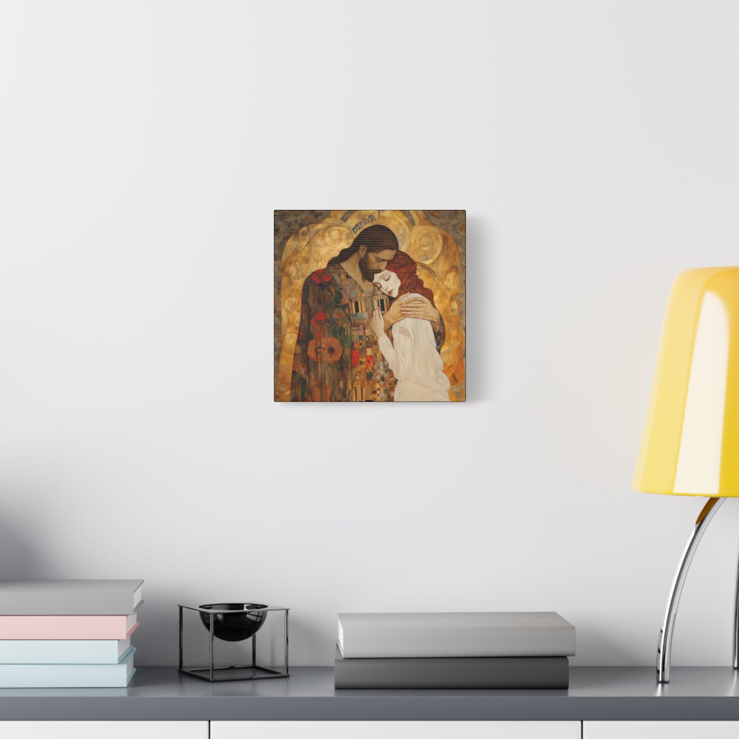 Christ Embracing Mary Magdalene Museum Wrapped Canvas - Sanctified Souls Print -Based on Klimt's The Kiss - Religious Catholic Art