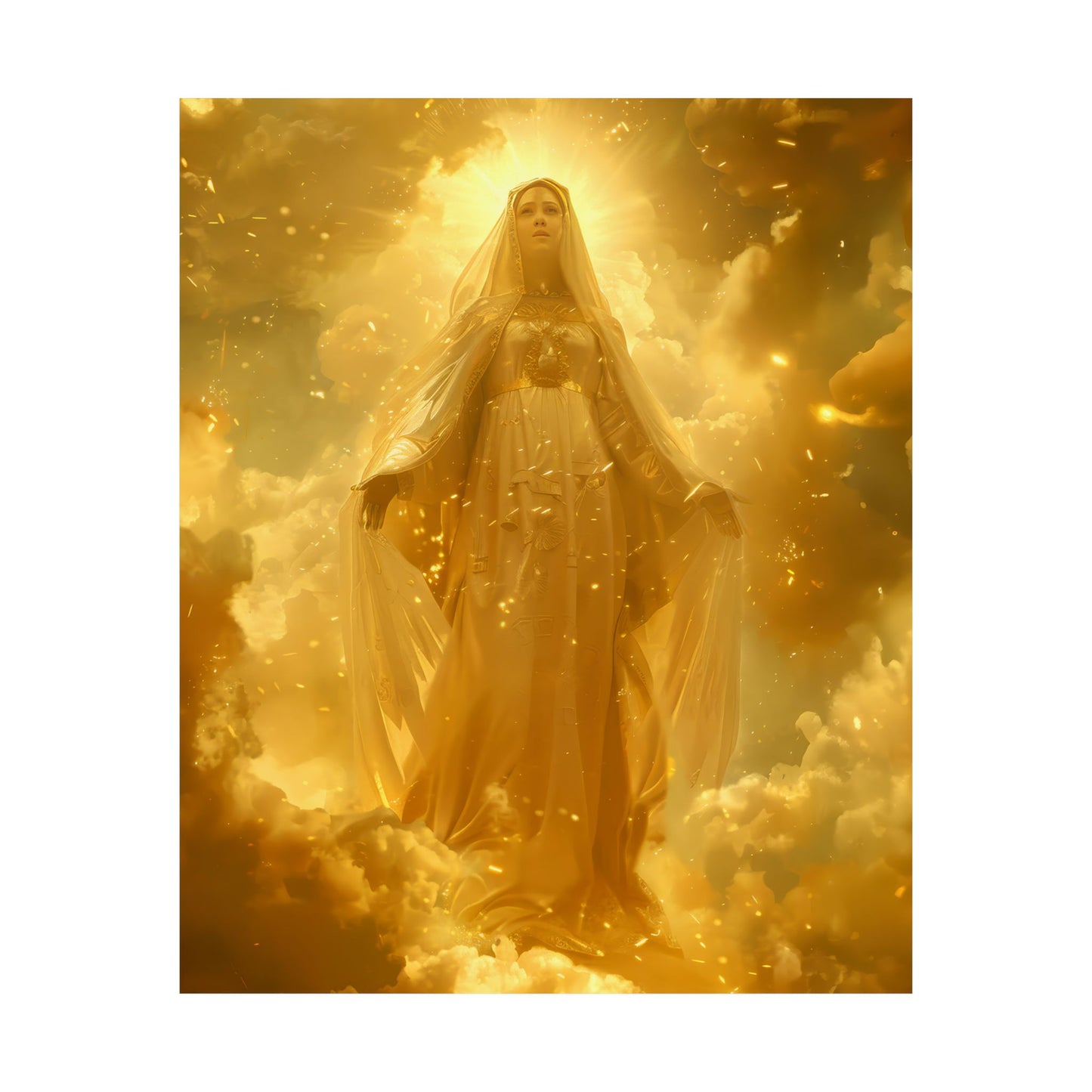 Virgin Mary - Mystical Sun - Golden Mary Poster Print - Sanctified Souls Print - Multiple Sizes - Premium Posters - Catholic Art