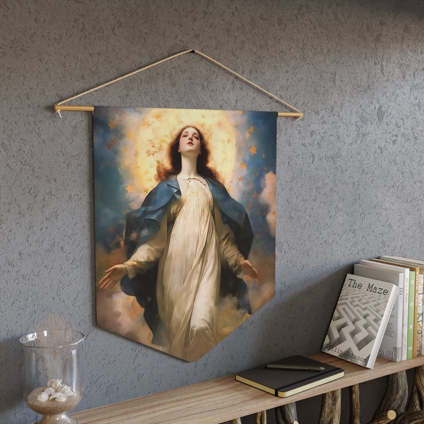 The Assumption of Mary Wall Banner / Wall Hanging / Pennant - Religious Art - Prayer room - Catholic Art - Large Print - 18" x 21"