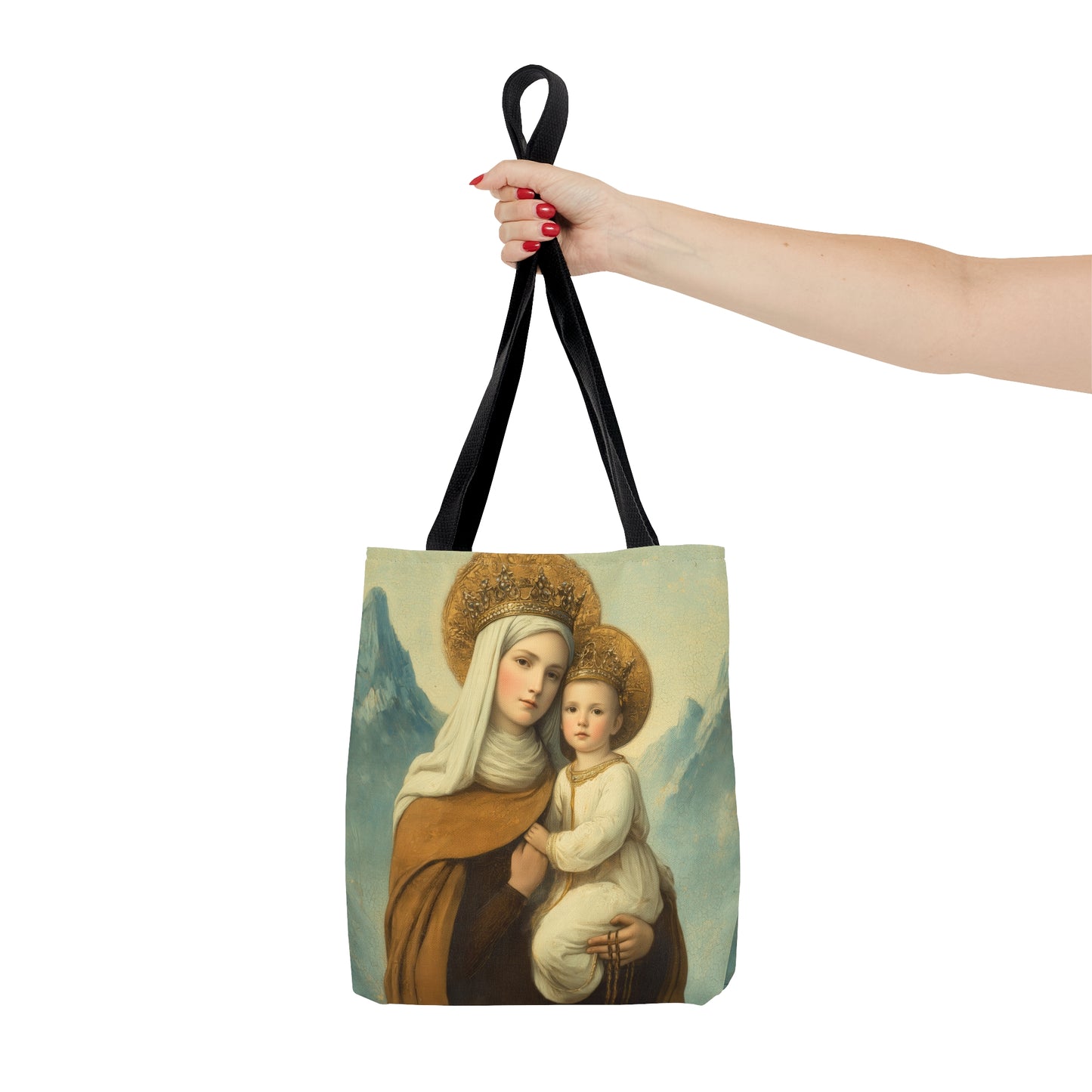 The Gift of the Scapular - Our Lady of Mount Carmel Tote Bag - Large Medium Small Faith Art Bag - Catholic Faith Purse - Double Sided