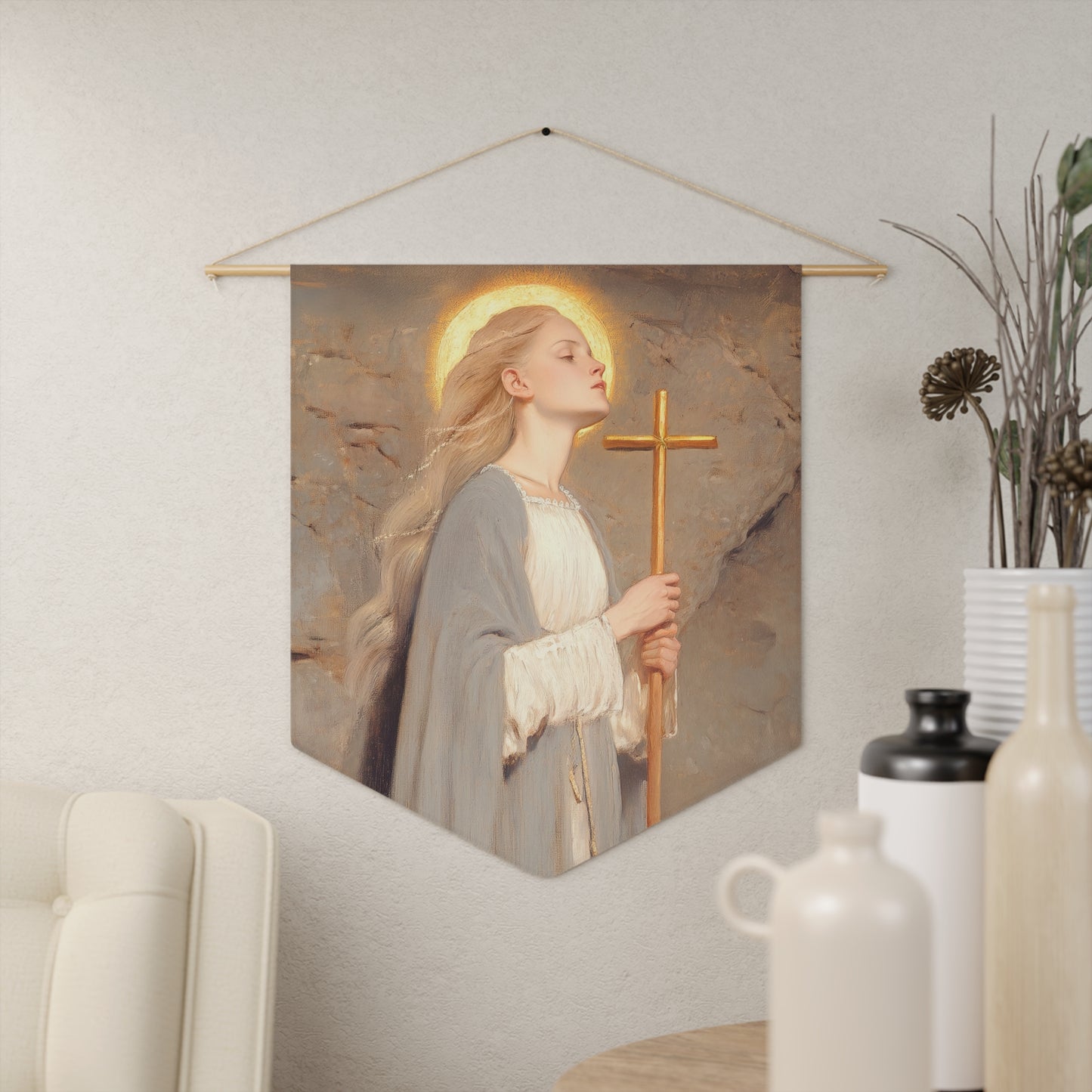 Saint Margaret of Antioch Pennant / Banner / Wall Hanging - Prayer room art - 18" x 21" - Catholic - Large Banner