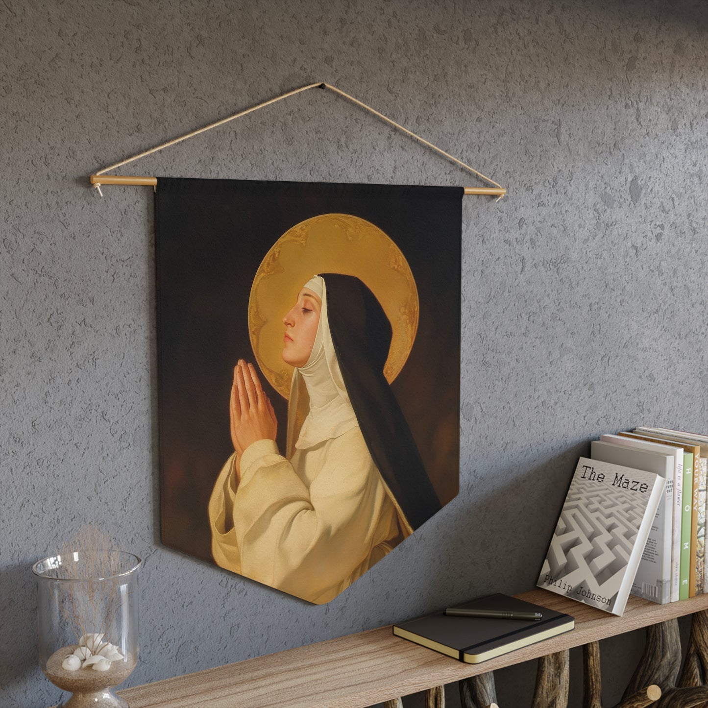 Saint Lutgardis Pennant / Banner / Wall Hanging - Prayer room art - 18" x 21" - Catholic prayer Religious Christian Gift