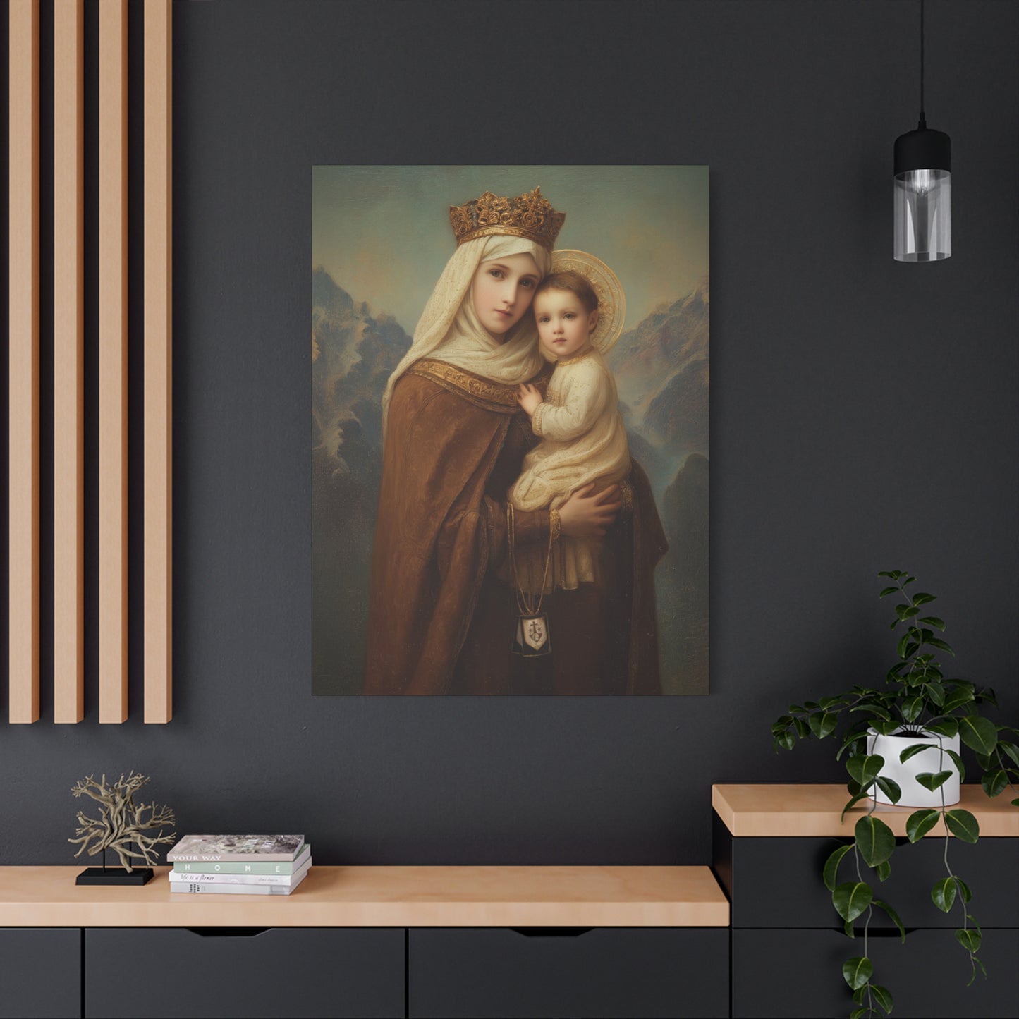 A Cord Between Heaven and Earth - Our Lady of Mount Carmel Wrapped Canvas Print - Multiple Sizes - Catholic Home art Matte Canvas, Stretched