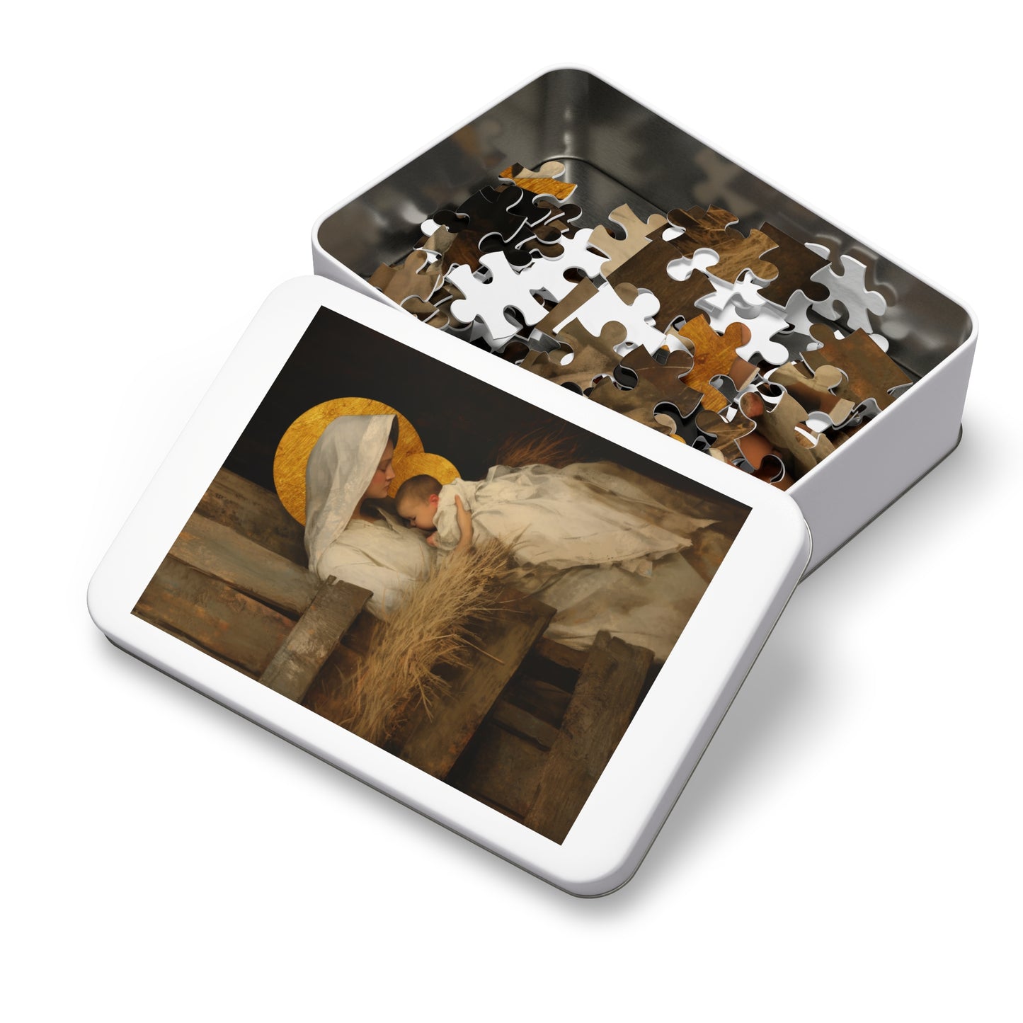 Our Lady of the Manger - Mother Mary and the Christ Child - Puzzle & Keepsake Tin - Religious Jigsaw Puzzle (30, 110, 252, 500,1000-Piece)