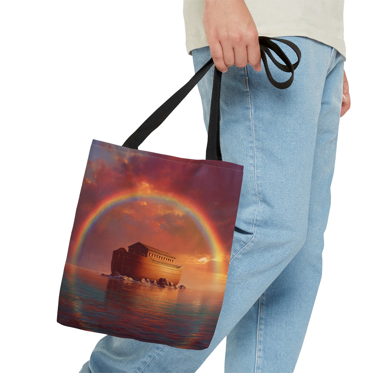 Sheltered Beneath the Covenant Sky - Noah's Ark Tote Bag - Large Medium Small Faith Art Bag - Catholic Faith Purse - Double Sided