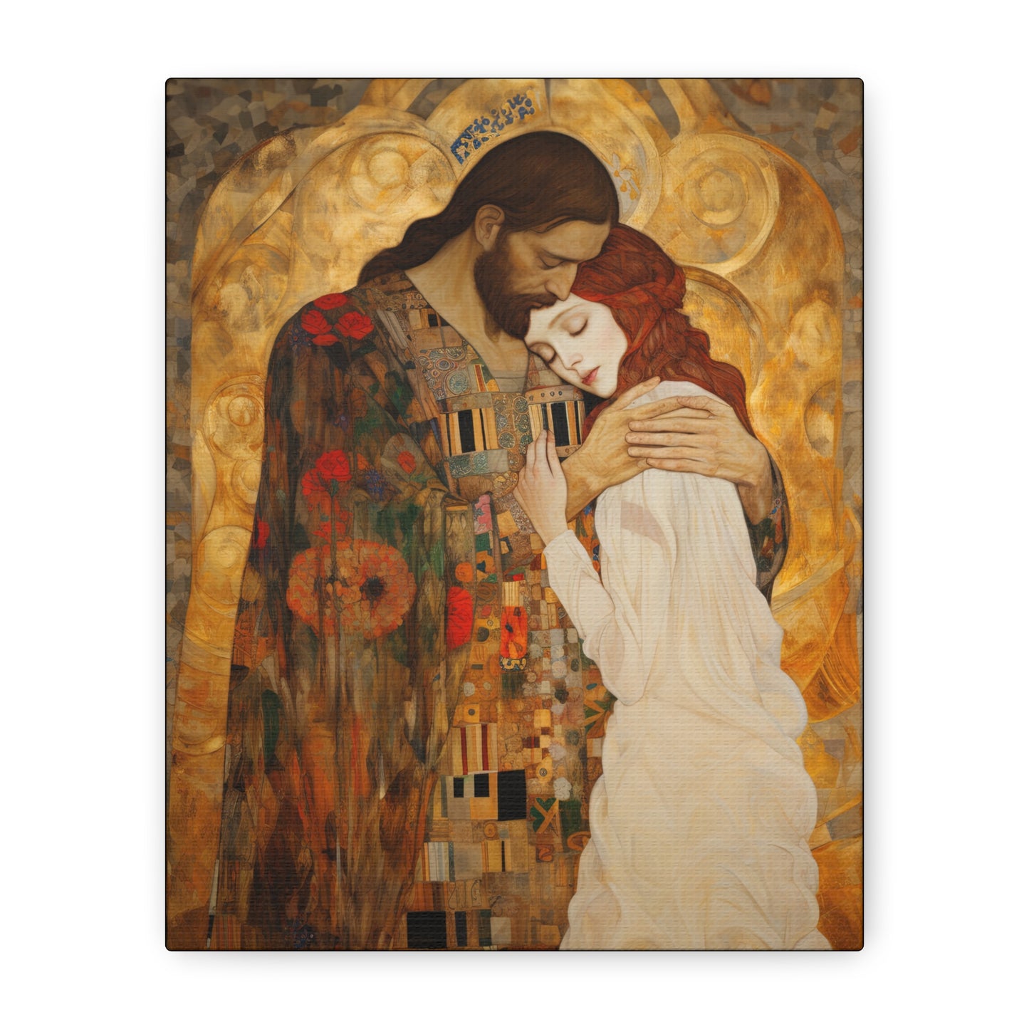 Christ Embracing Mary Magdalene Museum Wrapped Canvas - Sanctified Souls Print -Based on Klimt's The Kiss - Religious Catholic Art