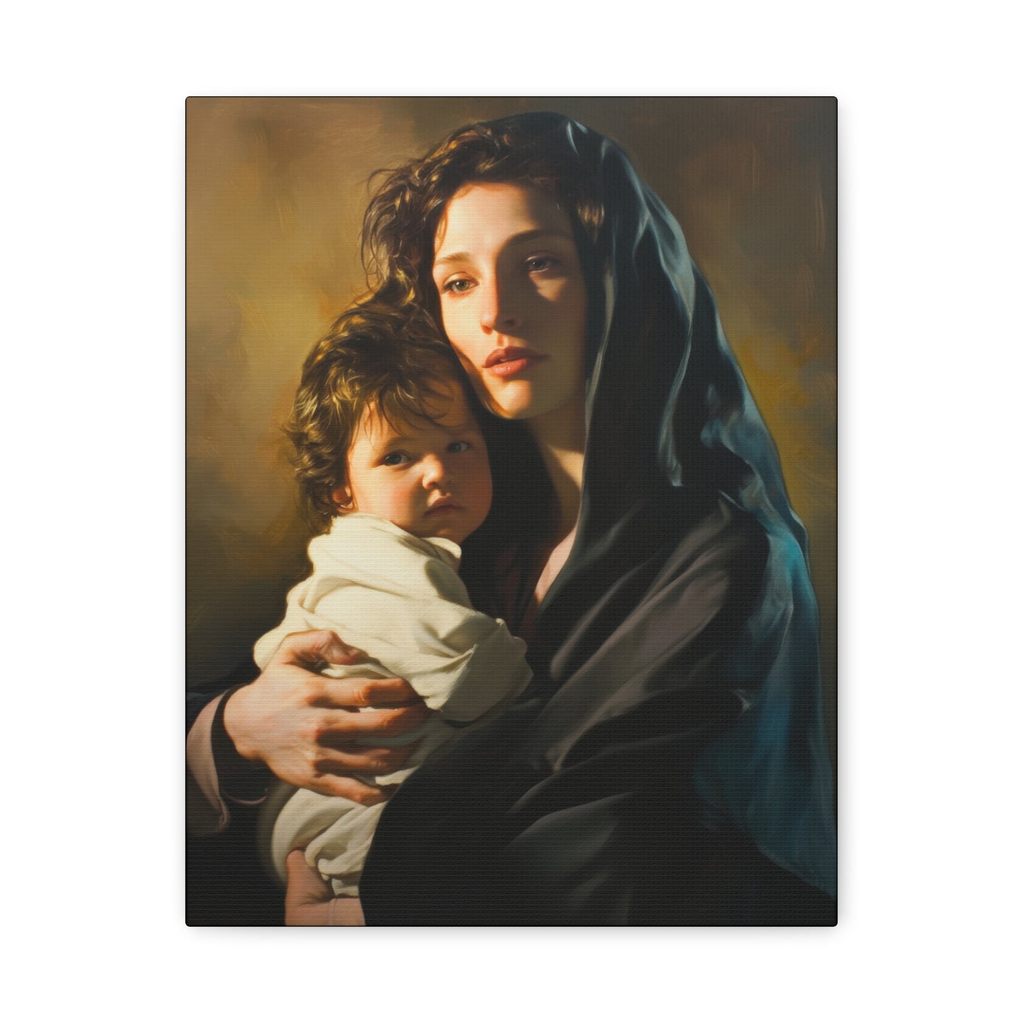 A mother's Gentle Embrace - Mary and The Christ Child - Museum Wrapped Canvas - Print - Religious Art for your Home - Catholic Saint Art