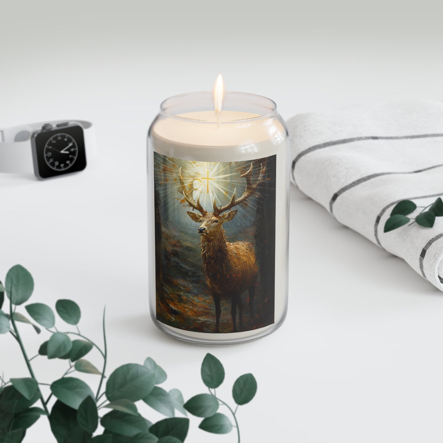 The Stag of Saint Hubert / Saint Hubertus Stag - Scented Prayer Candle, 13.75oz - Tall Size - Religious Prayer Candle - Catholic Art