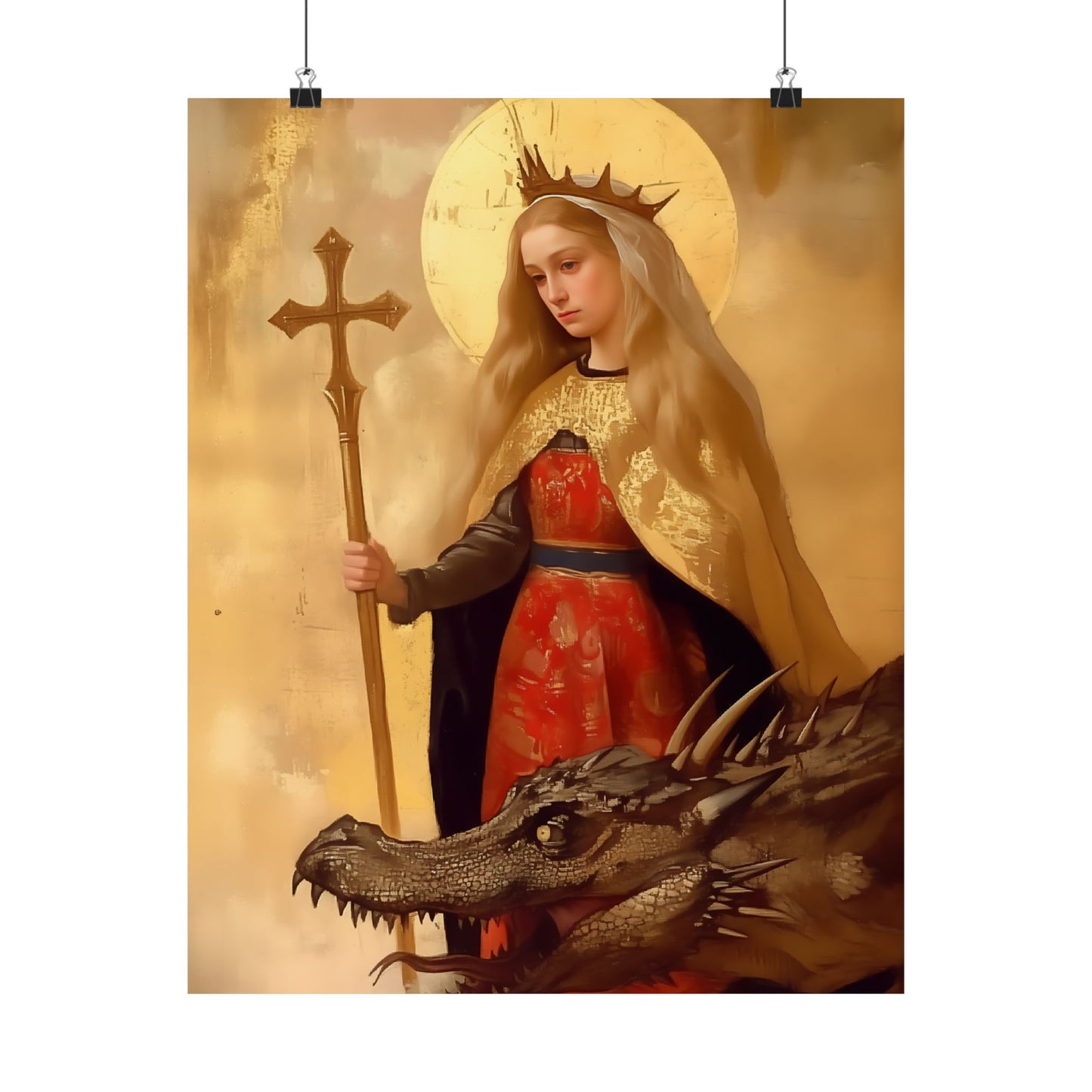 Saint Margaret of Antioch - Sanctified Souls Print - Multiple Sizes - Premium Posters - Catholic Art - Christian painting
