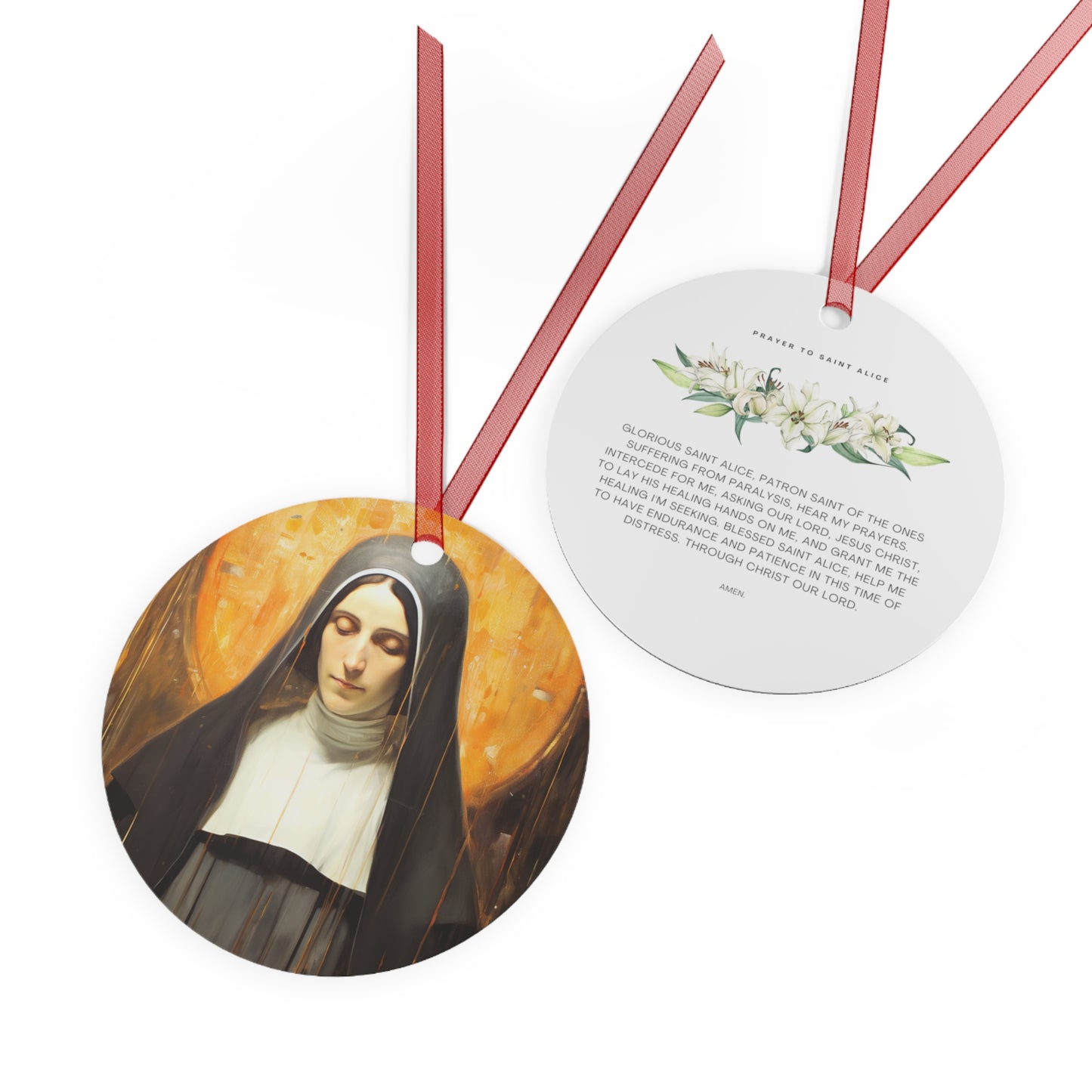 Saint Alice Metal Ornament - Religious Holiday Christmas Ornament and Keepsake - Double sided Keepsake Religious Ornament